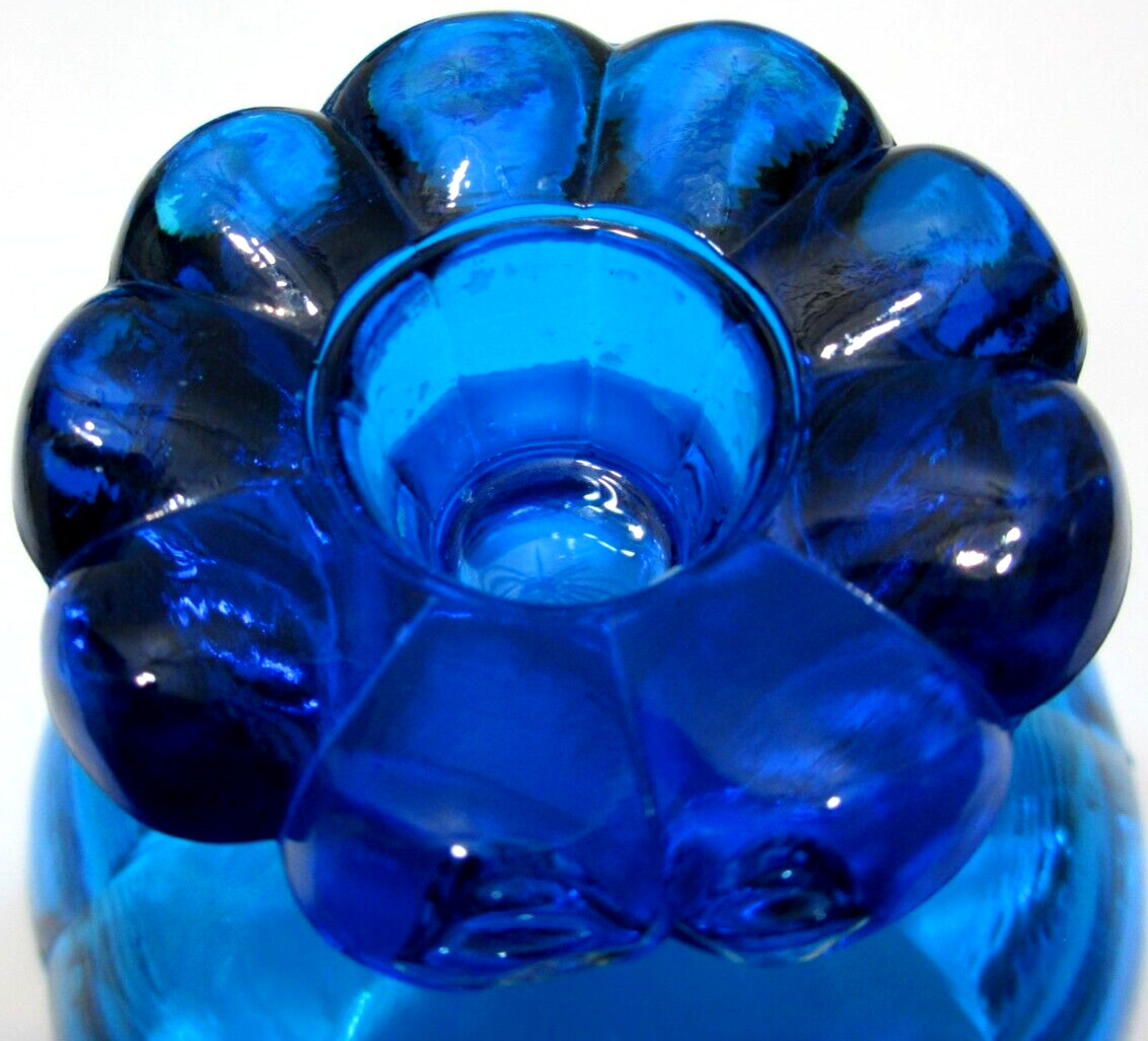 Vintage LE Smith Glass Candle Stick Holders PAIR Simplicity Peacock Blue