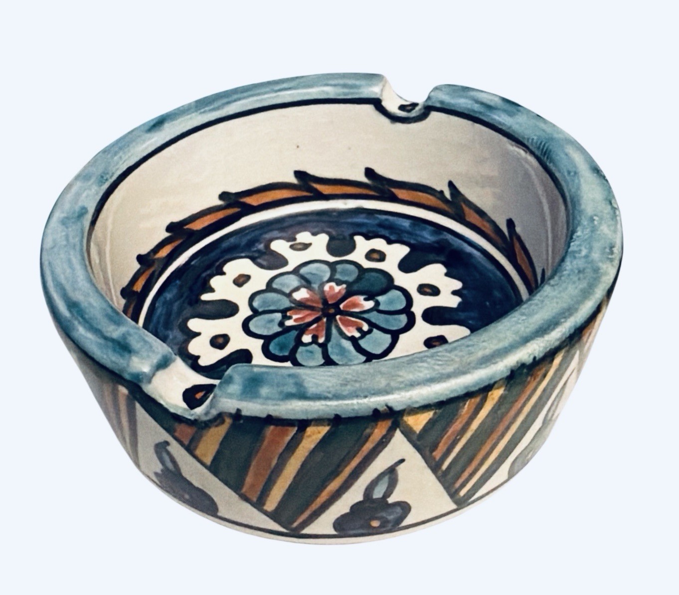 Jerusalem ASHTRAY, Hand Painted CERAMIC, 4.25”, floral, Add/Collect!