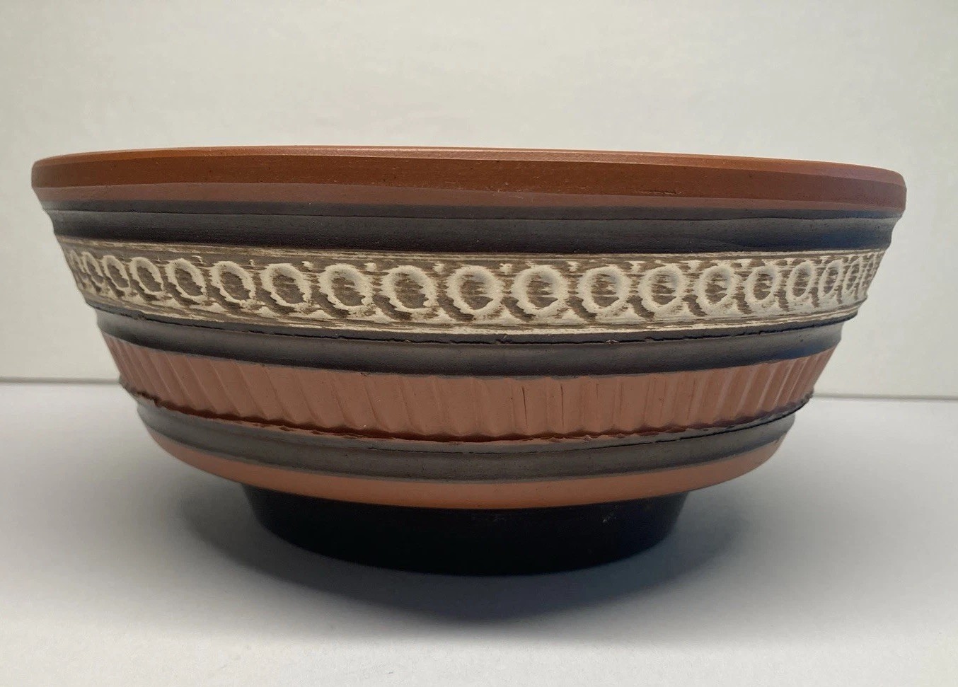 Vtg Handarbeit 7” Redware Clay Art Pottery Planter Bowl Flowerpot
