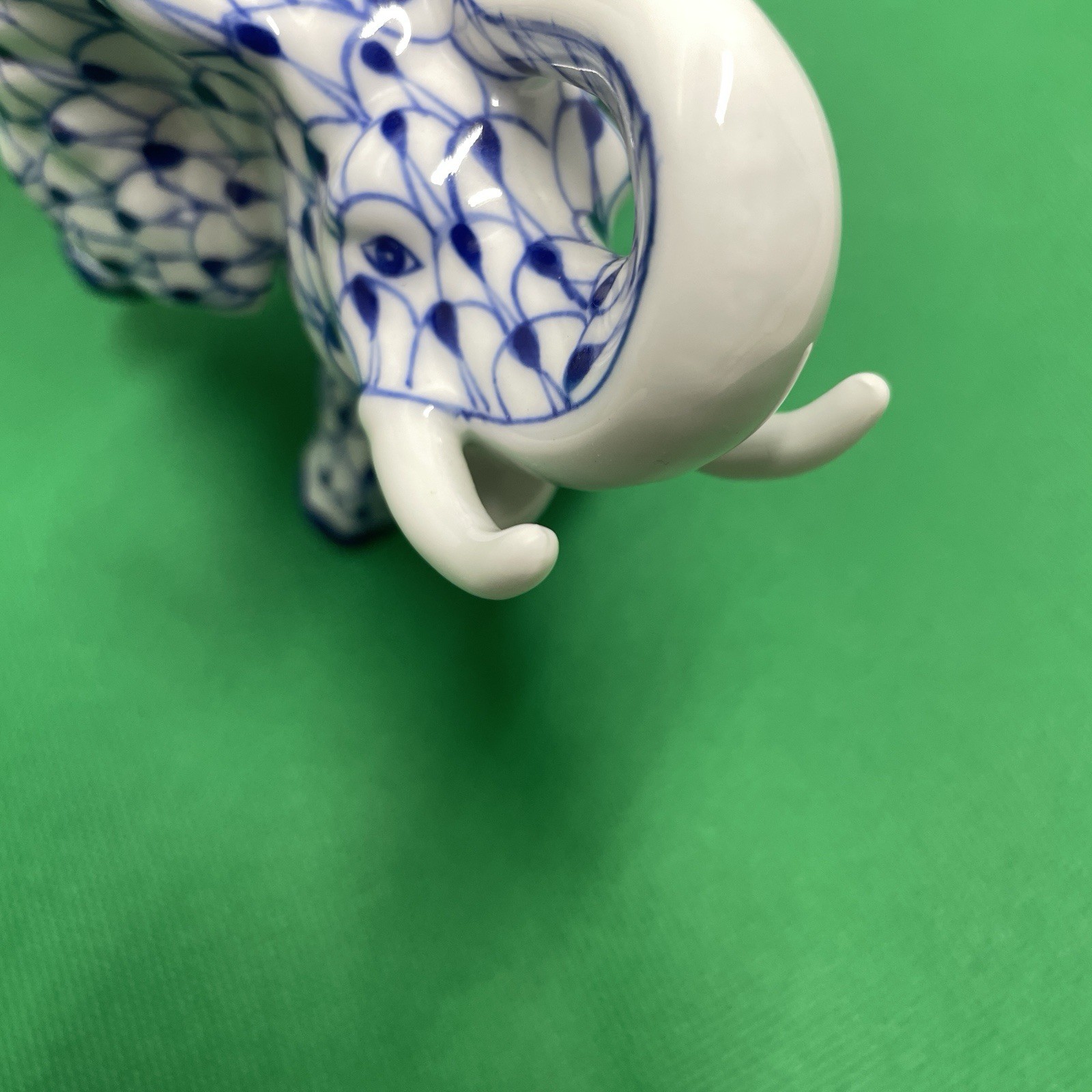 Andrea by Sadek Blue White Elephant Figurine Fishnet Herend Style 6.5″