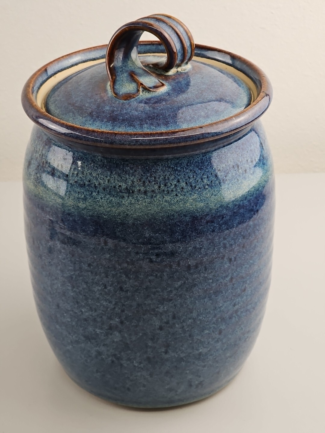 Vintage Studio Art Pottery Cannister Cobalt Blue Shades Artist Signed Marguerite