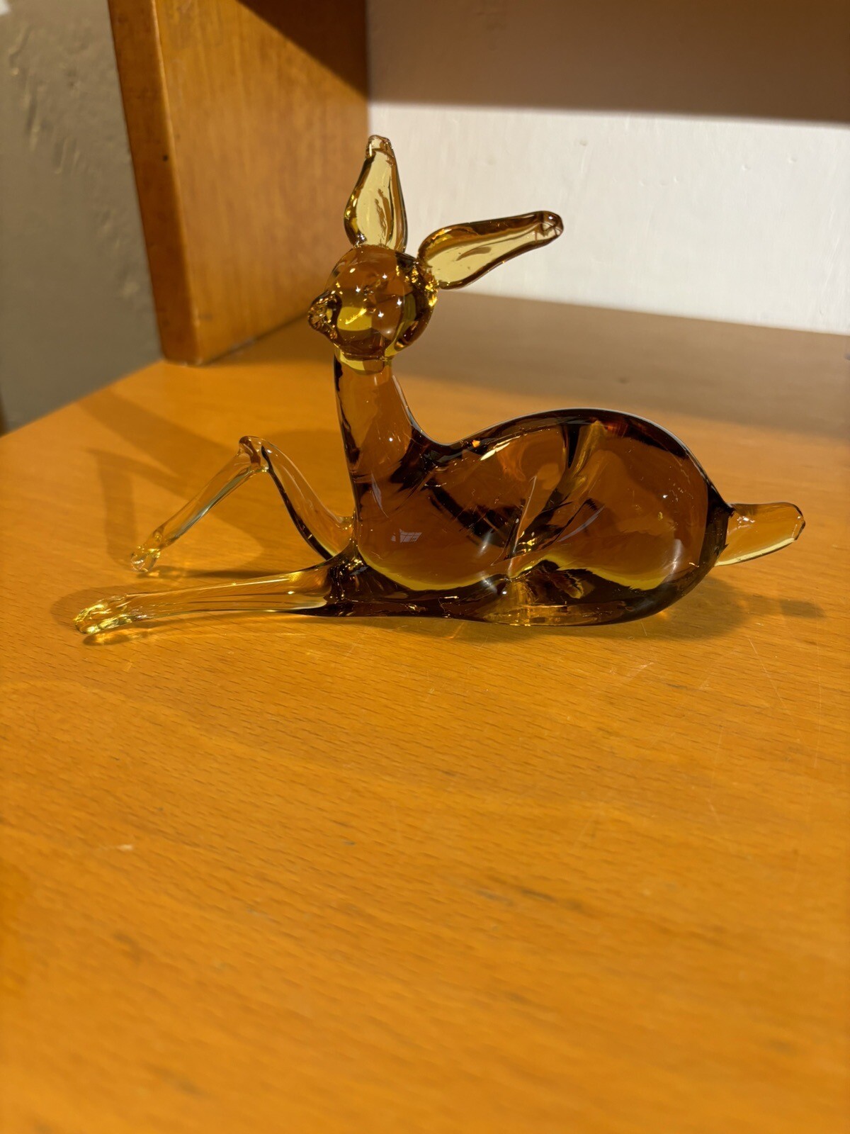 Hand Blown Amber Art Glass Deer / Fawn Christmas Holiday 3.5” Tall 6” Long