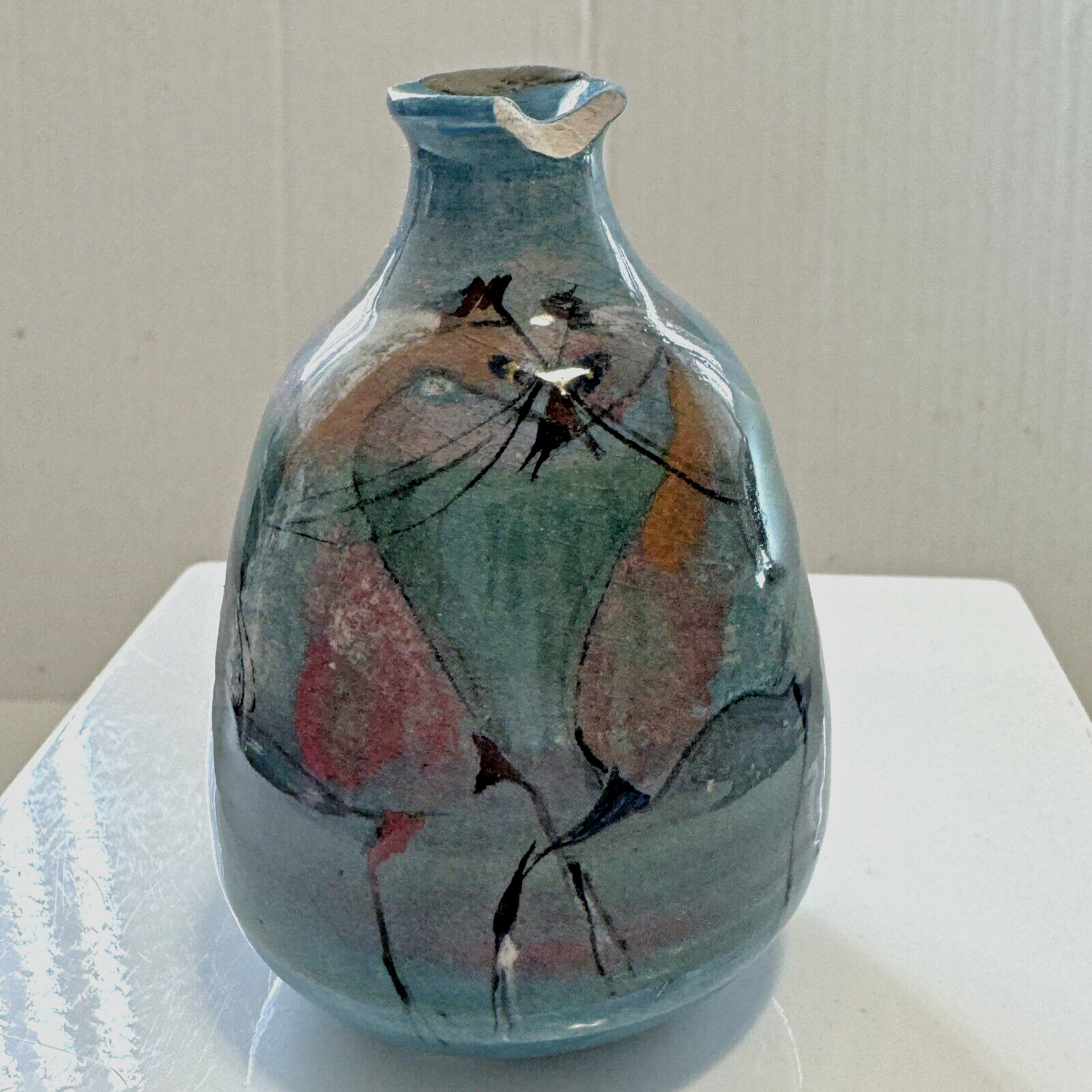 Polia Pillin Art Pottery with Three Horses Weed Vase 3.75″H – Signed