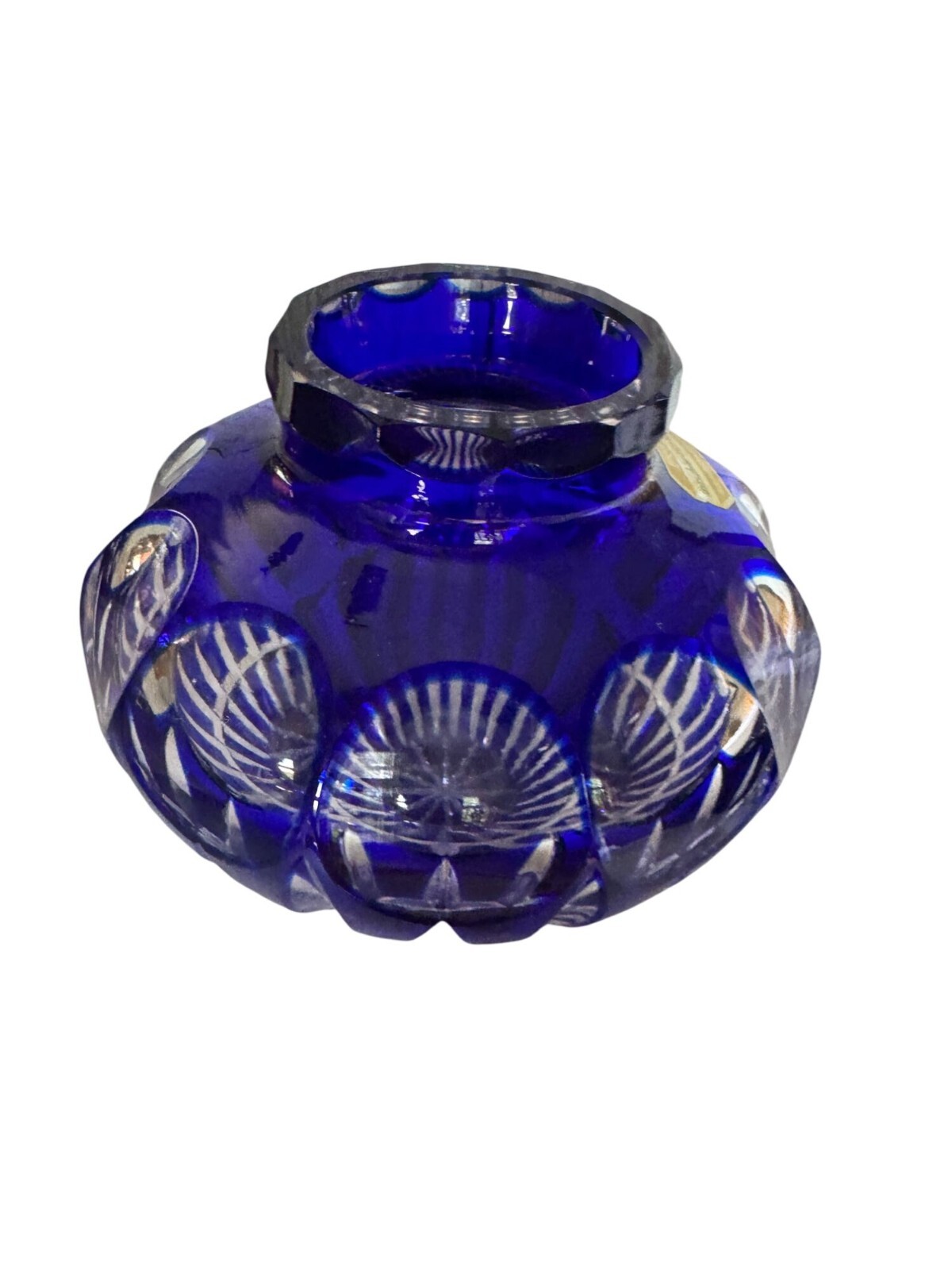 Bleikristall Wittelsbacher Germany Cobalt Blue Cut Lead Crystal Rose Bowl Vase 5