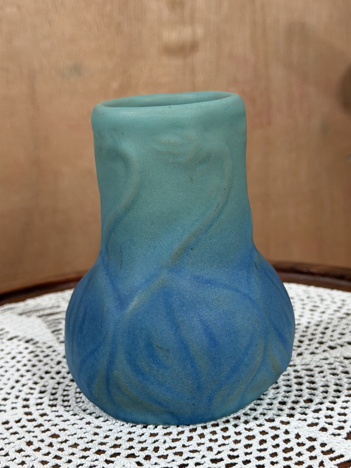 Van Briggle Art Pottery Arts & Crafts Mission Design Blue Glaze Vase Signed CF
