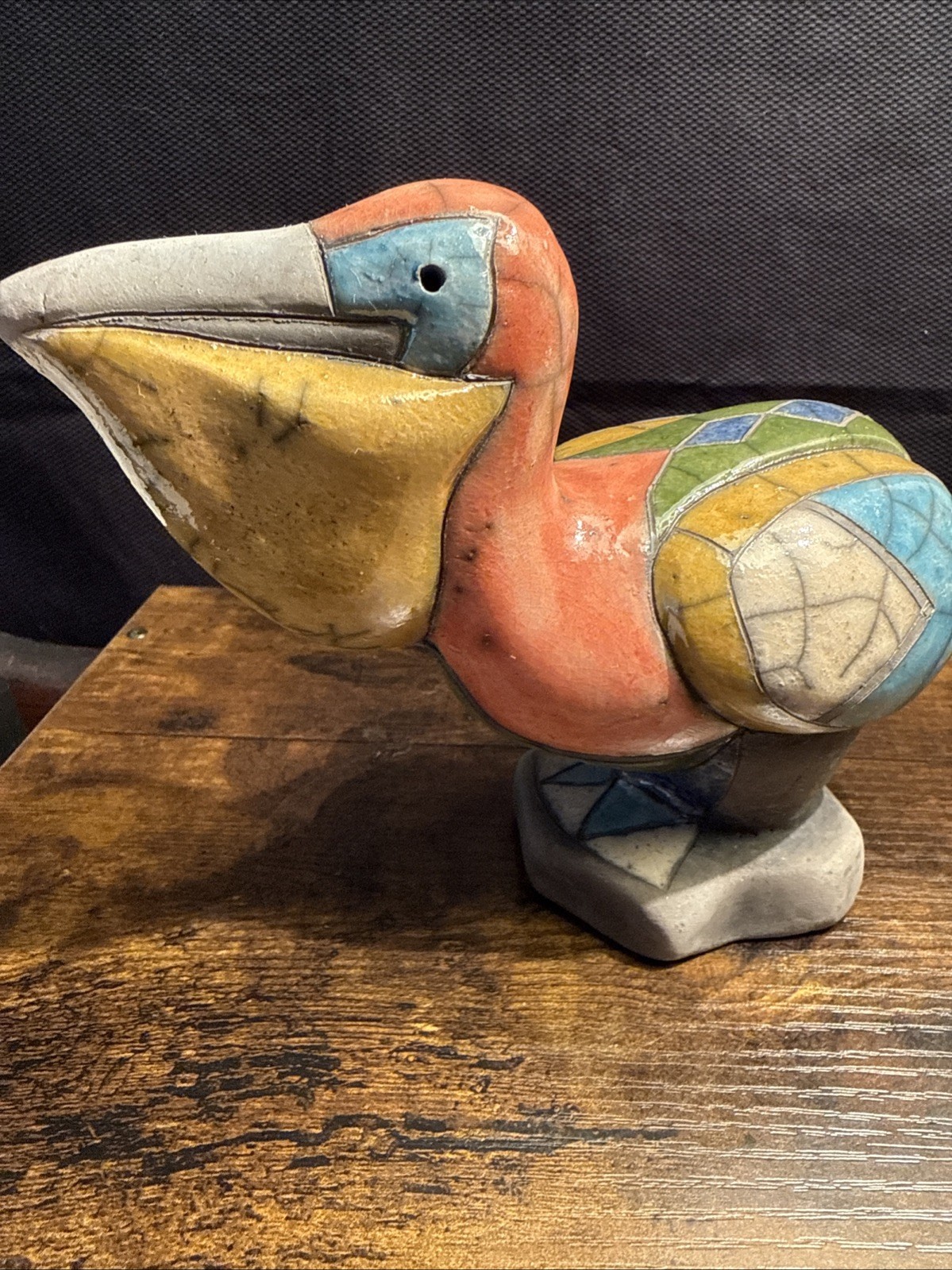 Raku Art Pottery Blocked Pelican Bird South Africa – Signed