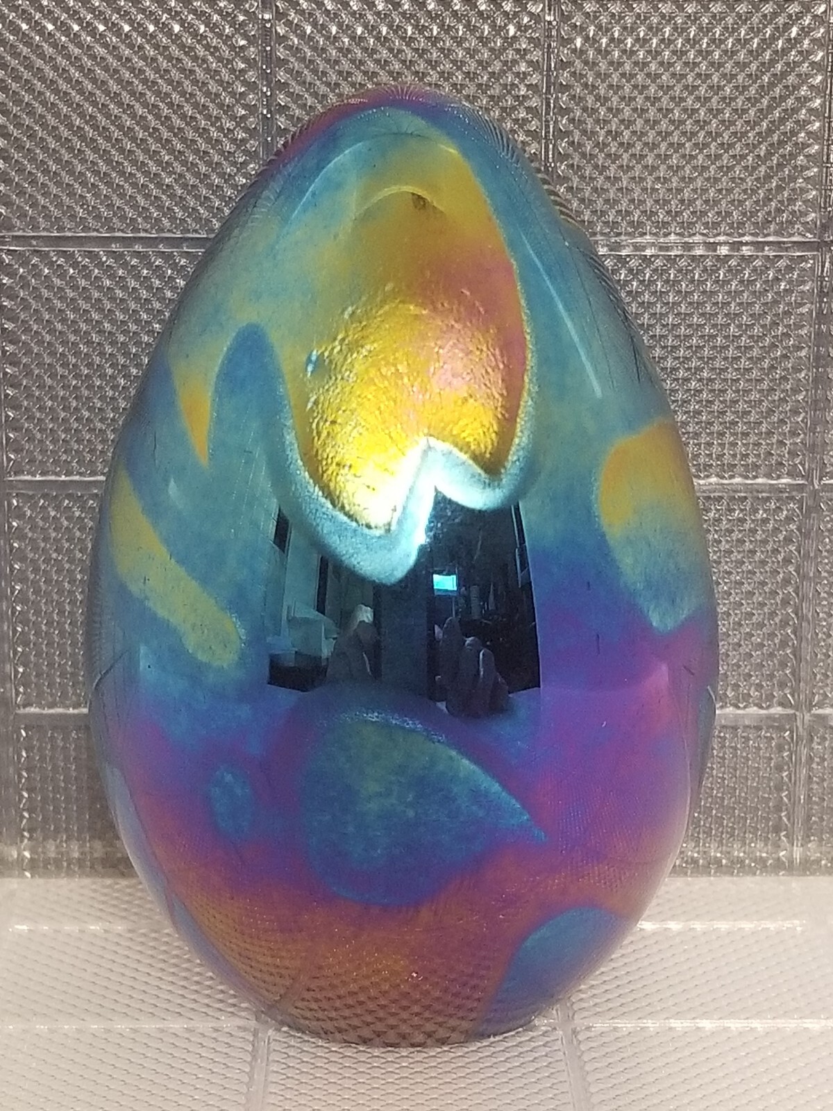 Art Glass Egg Paperweight * Iridescent Blues & Purple * Unlabeled * 3.5″ 0169