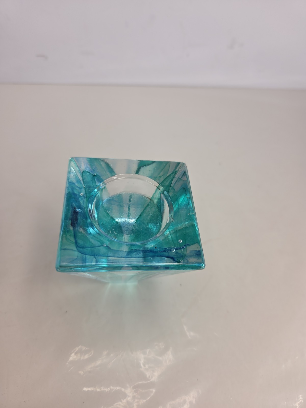 Caithness Glass Paperweight – Pyramid Twists – Blue and White