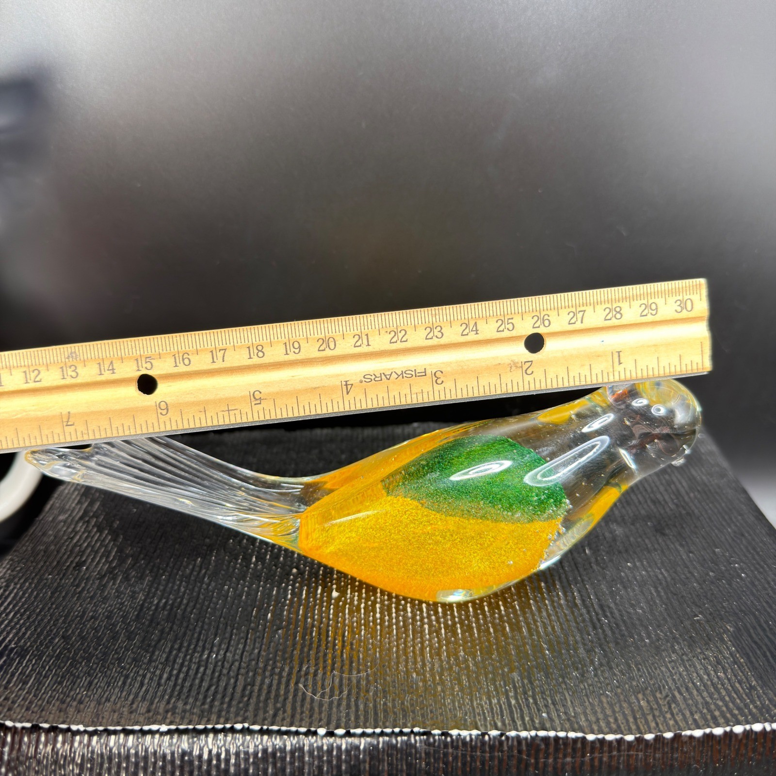 Hand Blown Art Glass Bird Figurine Yellow Green Hand Blown Paperweight Sculpture