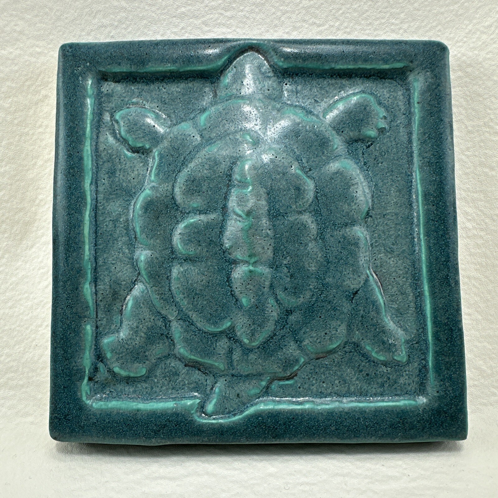 Sea Turtle Tile VTG Whistling Frog Tile Company? Handmade Aqua Pottery 1993