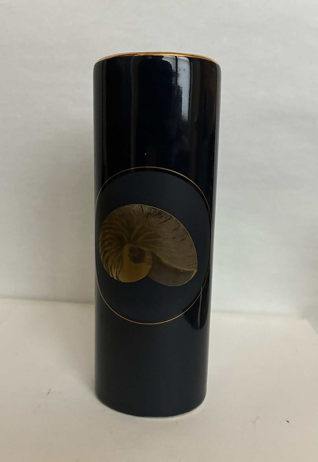 Vtg Otagiri Nautilus Vase Ceramic Navy Blue With Gold Trim Made in Japan 8.5”