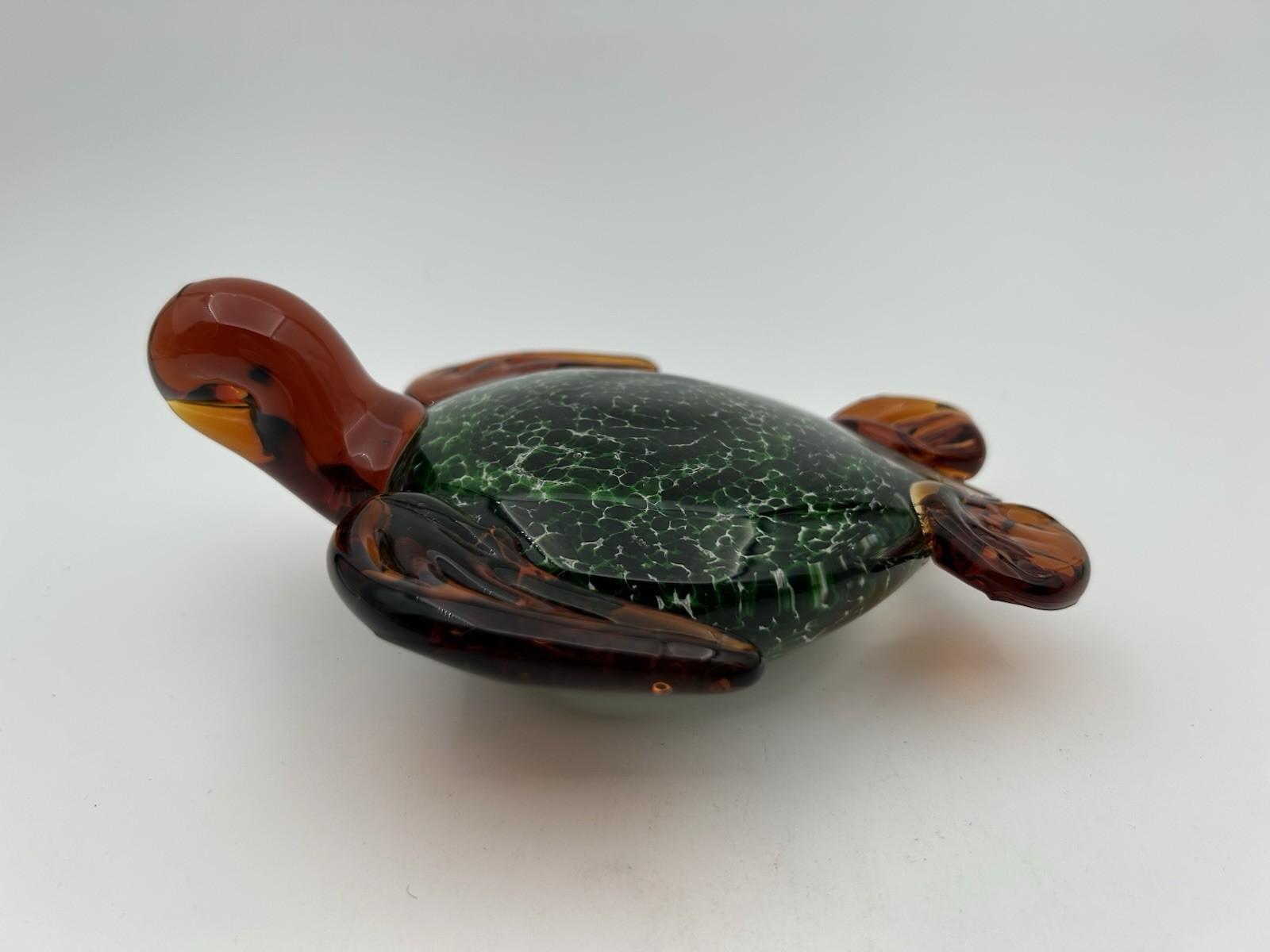 Vintage Blown Glass Sea Turtle Decorative Paperweight Coastal Amber Green 6.5”L