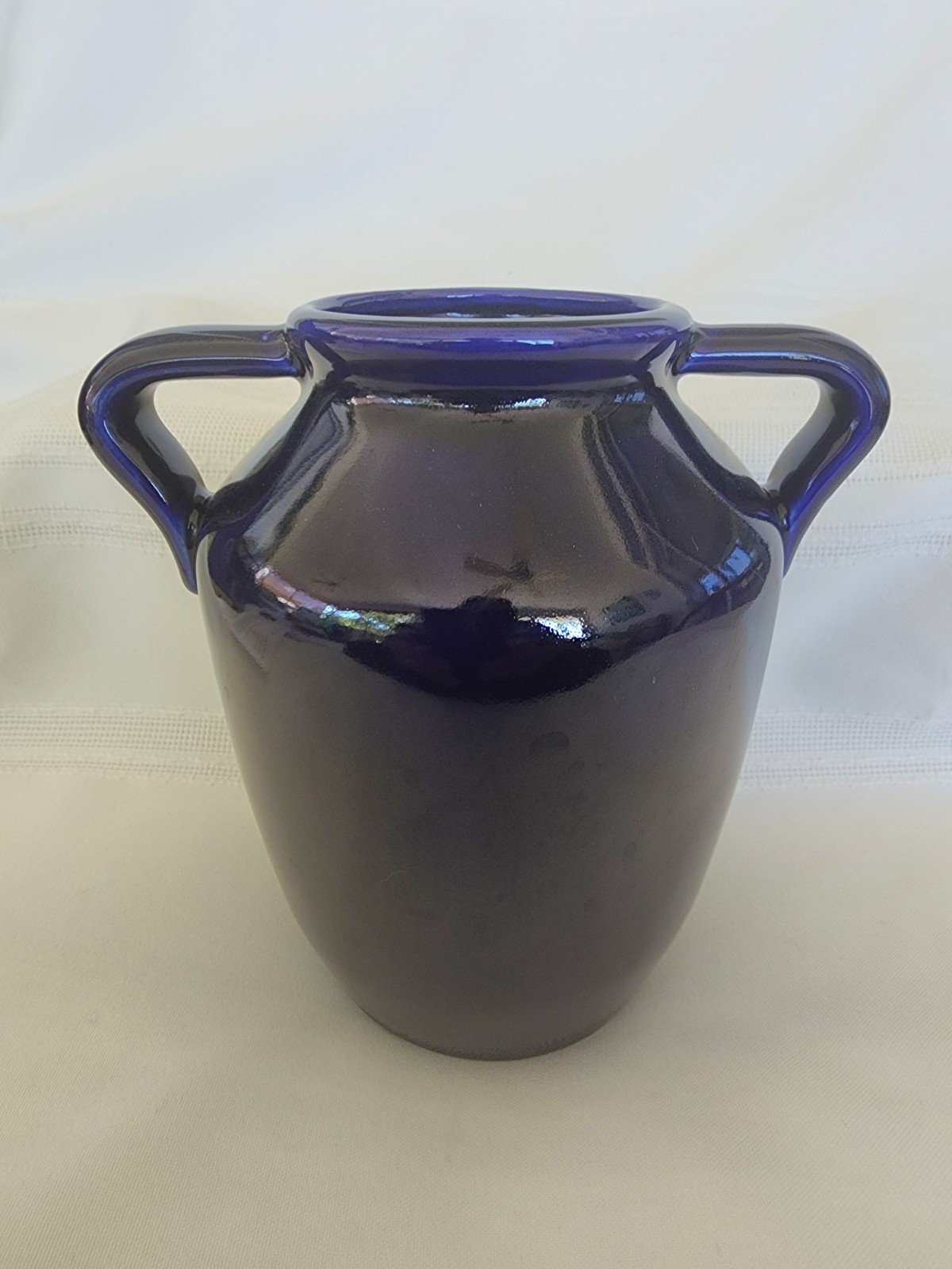 McCoy Pottery Signed 150 Year Anniversary Cobalt & Gold Handled Oil Jar or Vase