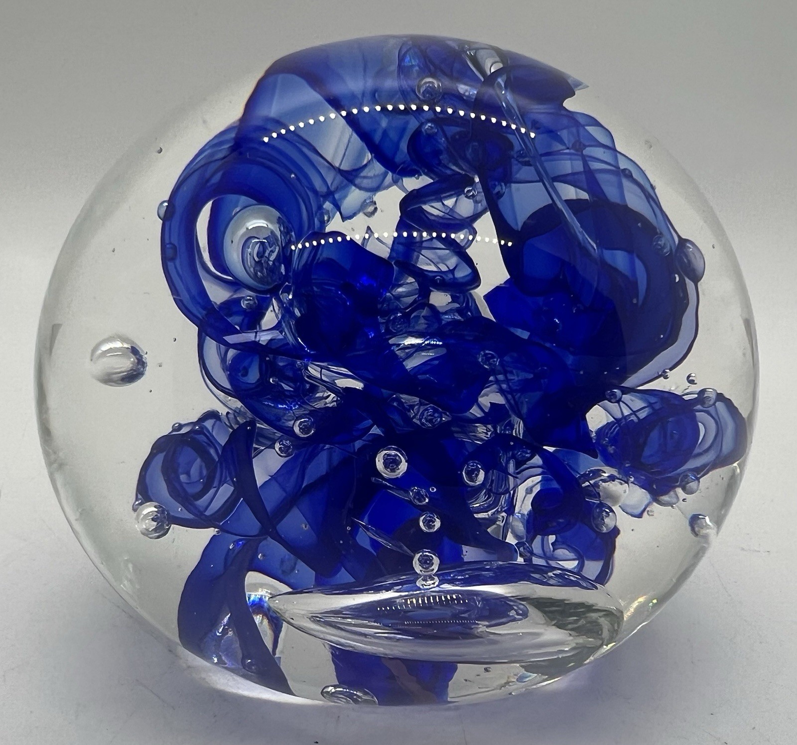 Weiss Signed 2003 Glass Paperweight Spiral Blue And Clear 1.2 Lbs.