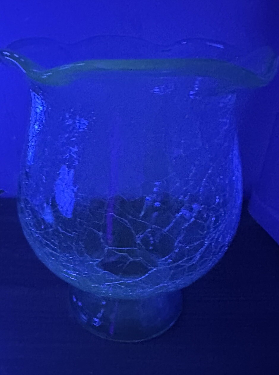 Vintage Mold Blown Crackle Aqua Blue Glass Vase Candle Holder Ruffled