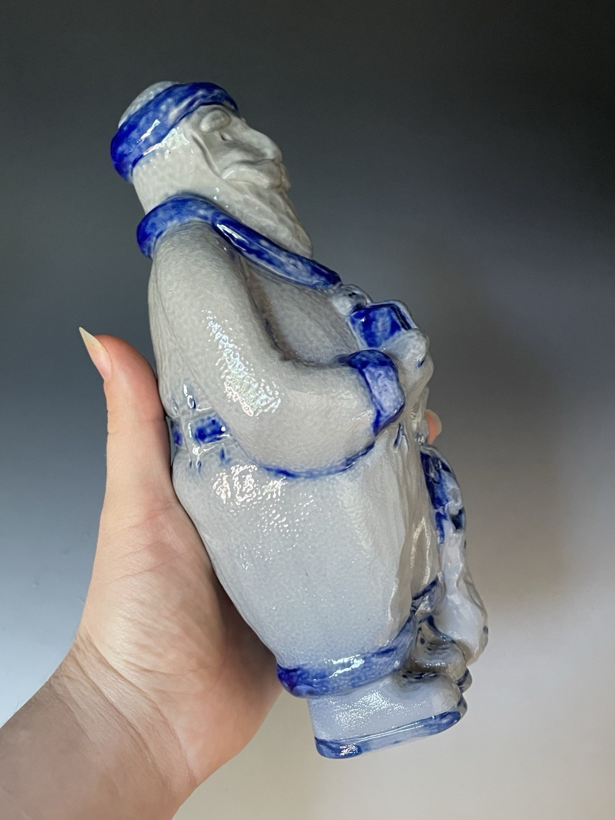 Vintage 2000s Eldreth Stoneware Cobalt Glazed Pottery Belsnickel Santa Figure
