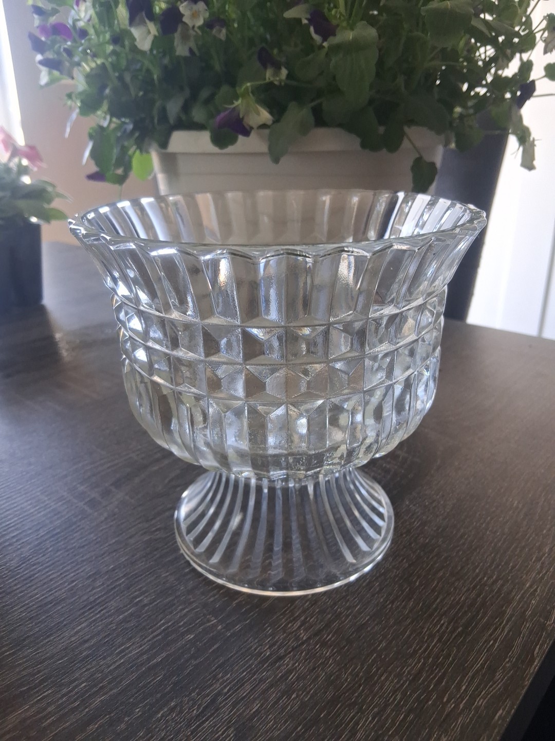 Vintage Clear FTDA 1986 Clear Glass Footed Compote Vase Heavy 5 5/8″H X 5 7/8″W