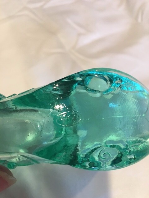 Vintage Fenton Cabbage Rose Light Green Slipper Shoe Victorian Signed Mint 