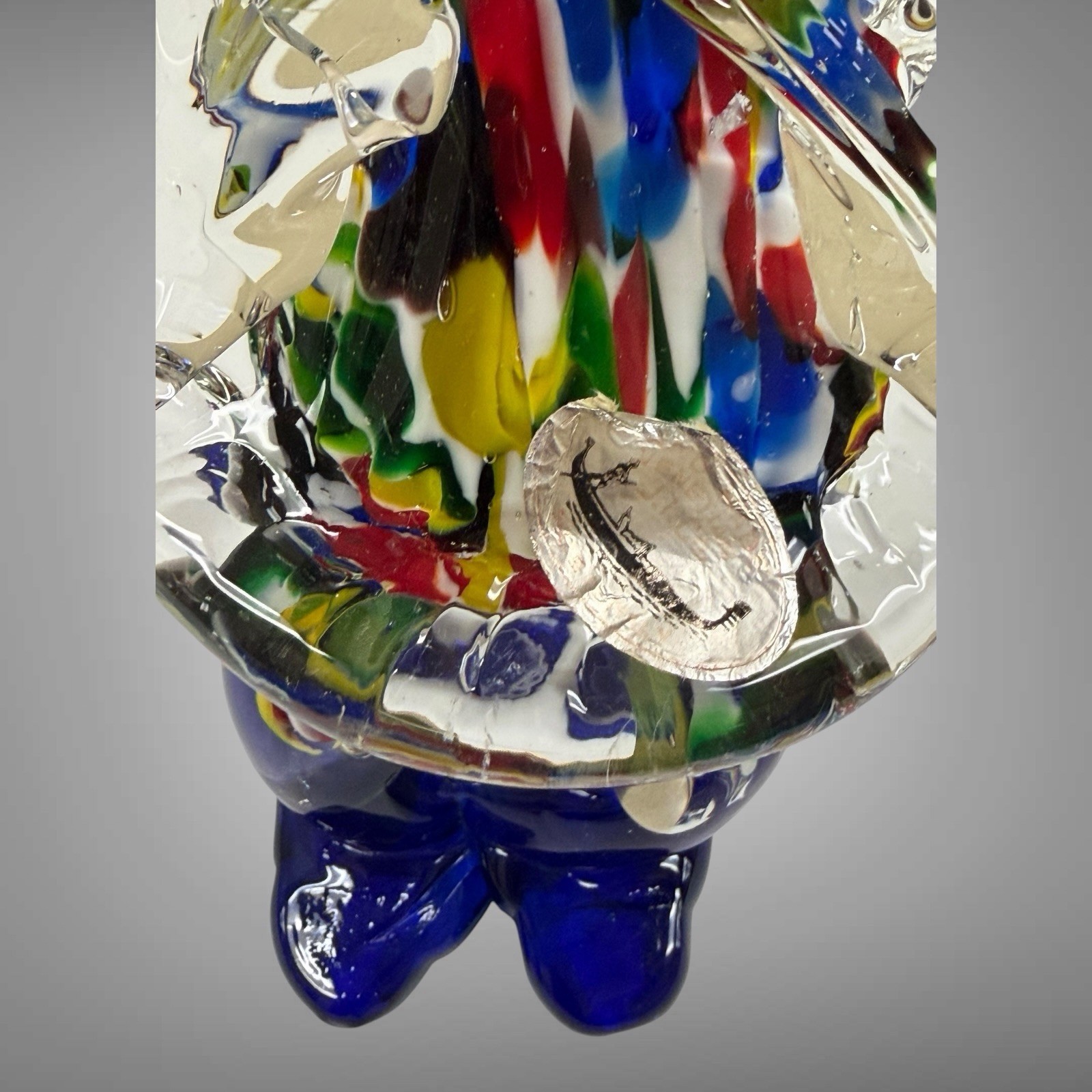 Murano Hand Blown Art Glass Juggling Clown w/Sticker 12 1/4″ High Made in Italy