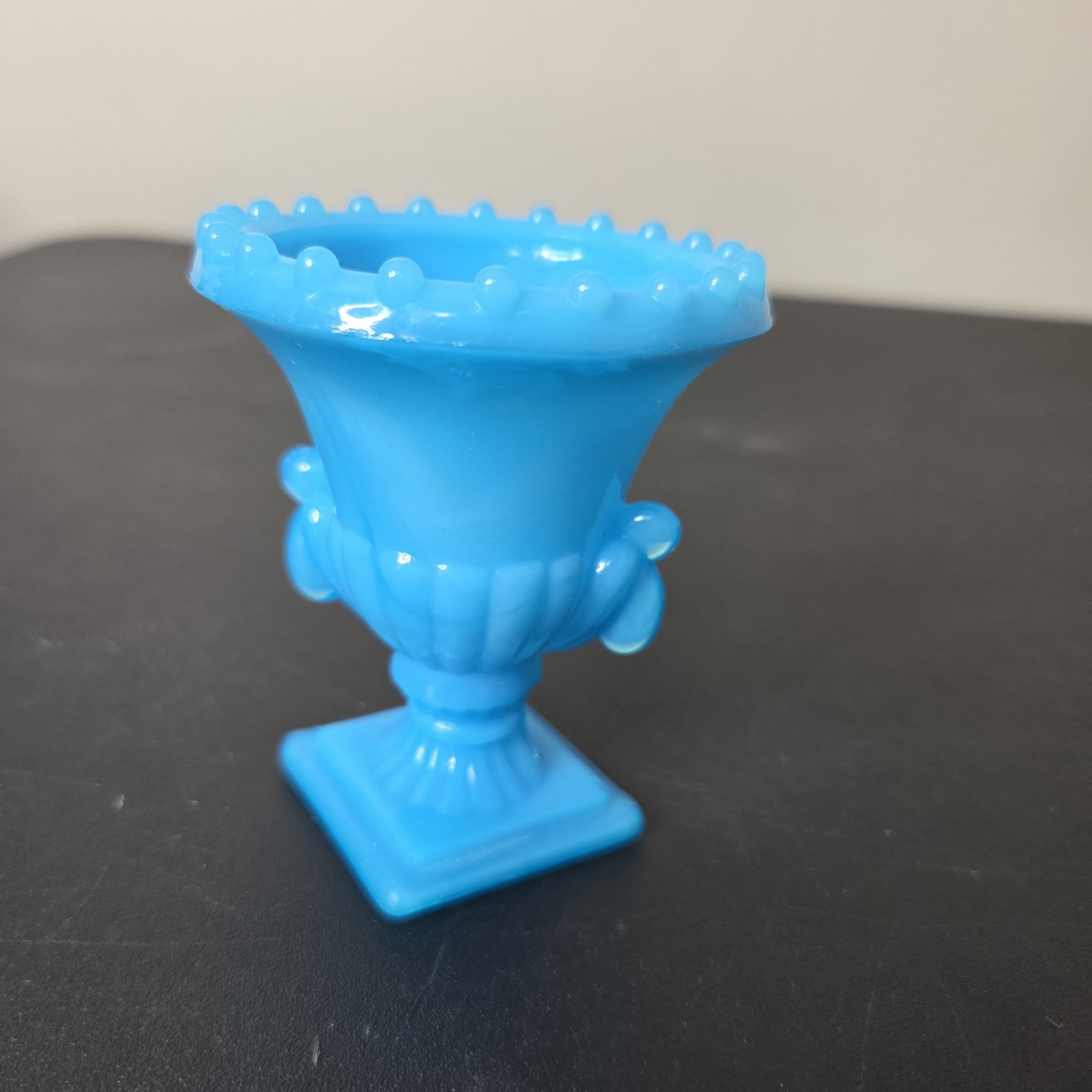 Vintage Vogue Mercantile NYC Blue Slag Milk Glass Urn Small Toothpick Holder 3″
