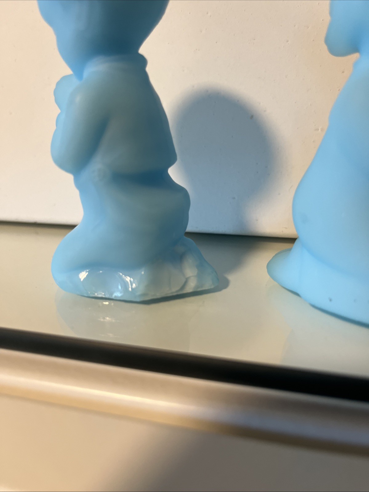 Set of 2 Fenton Blue Satin Custard Glass Praying Boy and Girl. Damaged