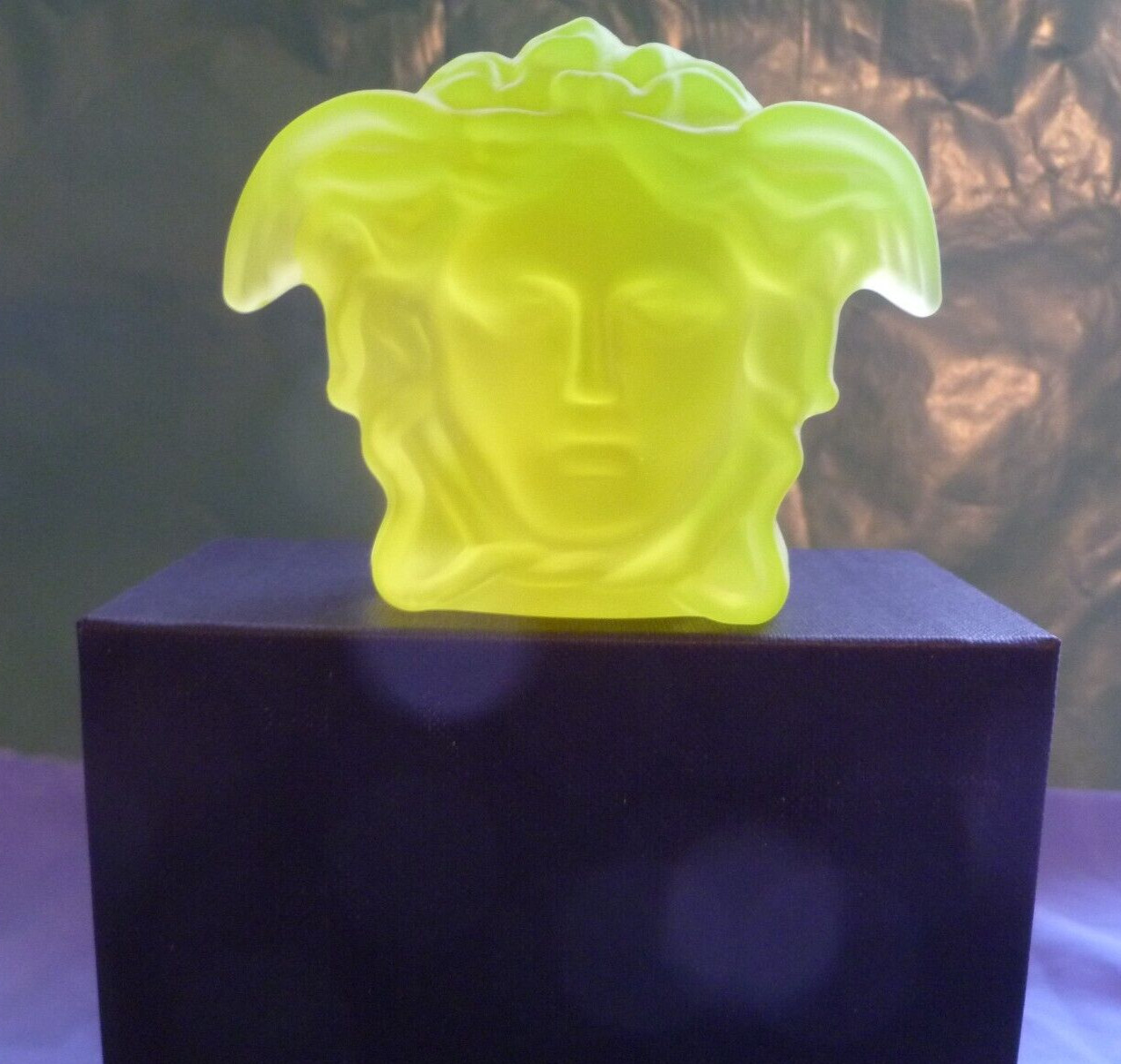 Versace Glass Paperweight Yellow Uranium Glass BRAND NEW BOXED Glows Green in UV