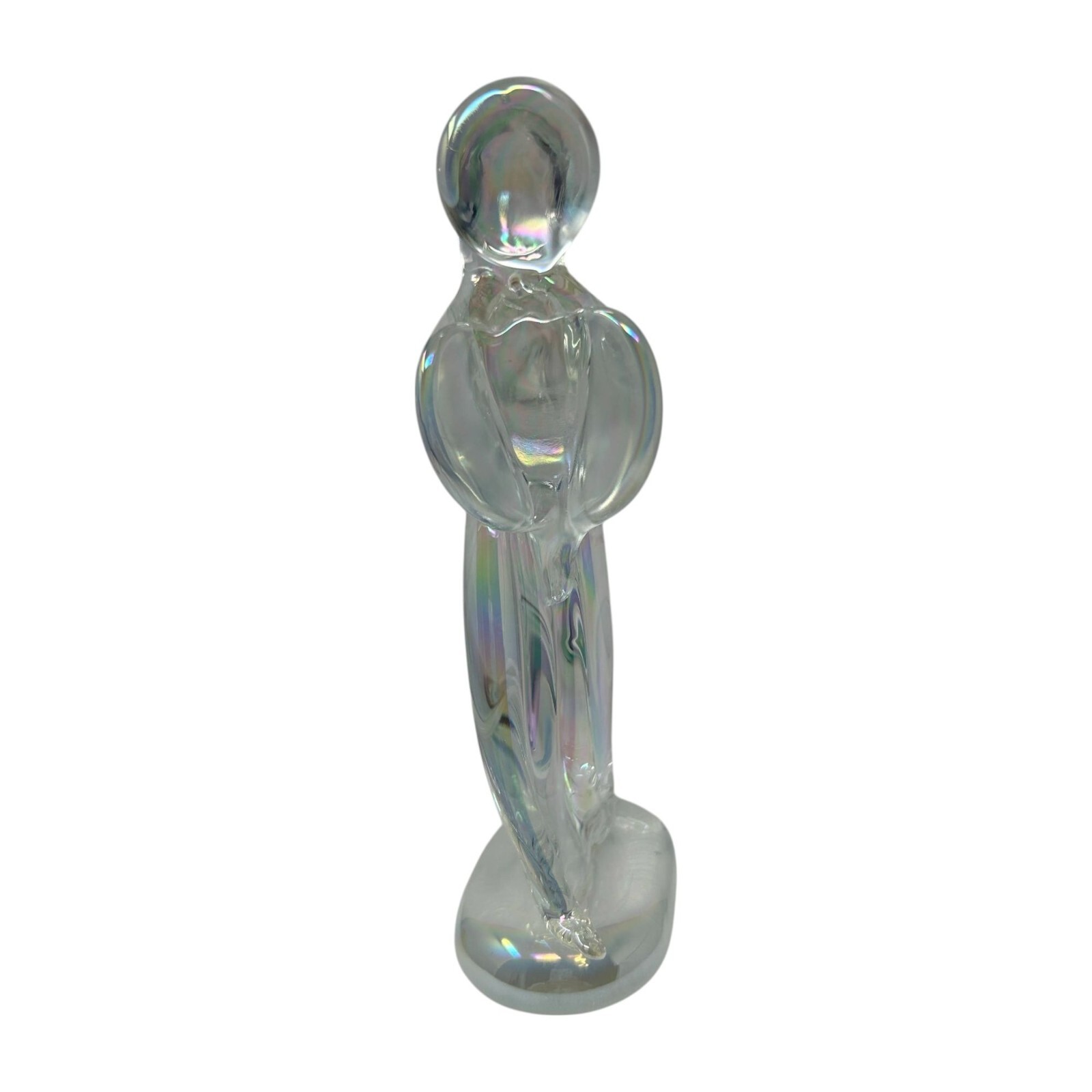 Iridescent Glass Angel Figurine Statue 7 3/8″ Tall Made In Taiwan R.O.C. Decor