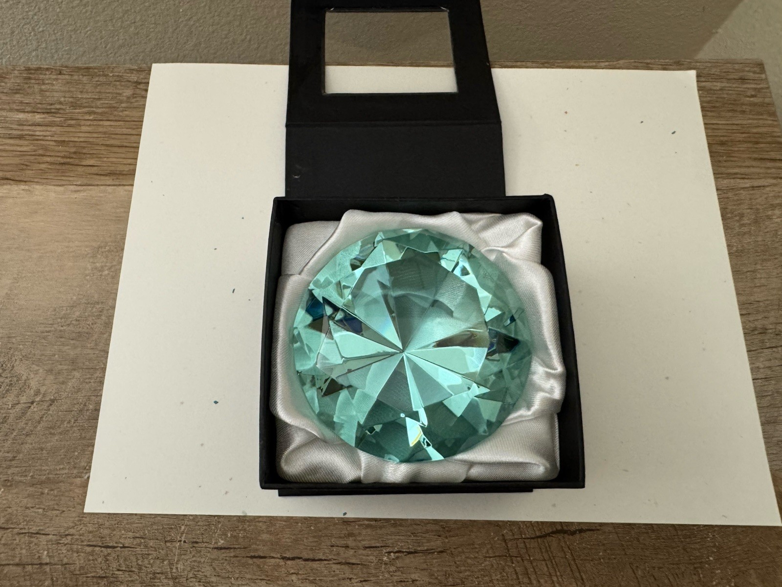 Rosenthal Crystal Paperweight Diamond Cut Faceted Turquoise In Box
