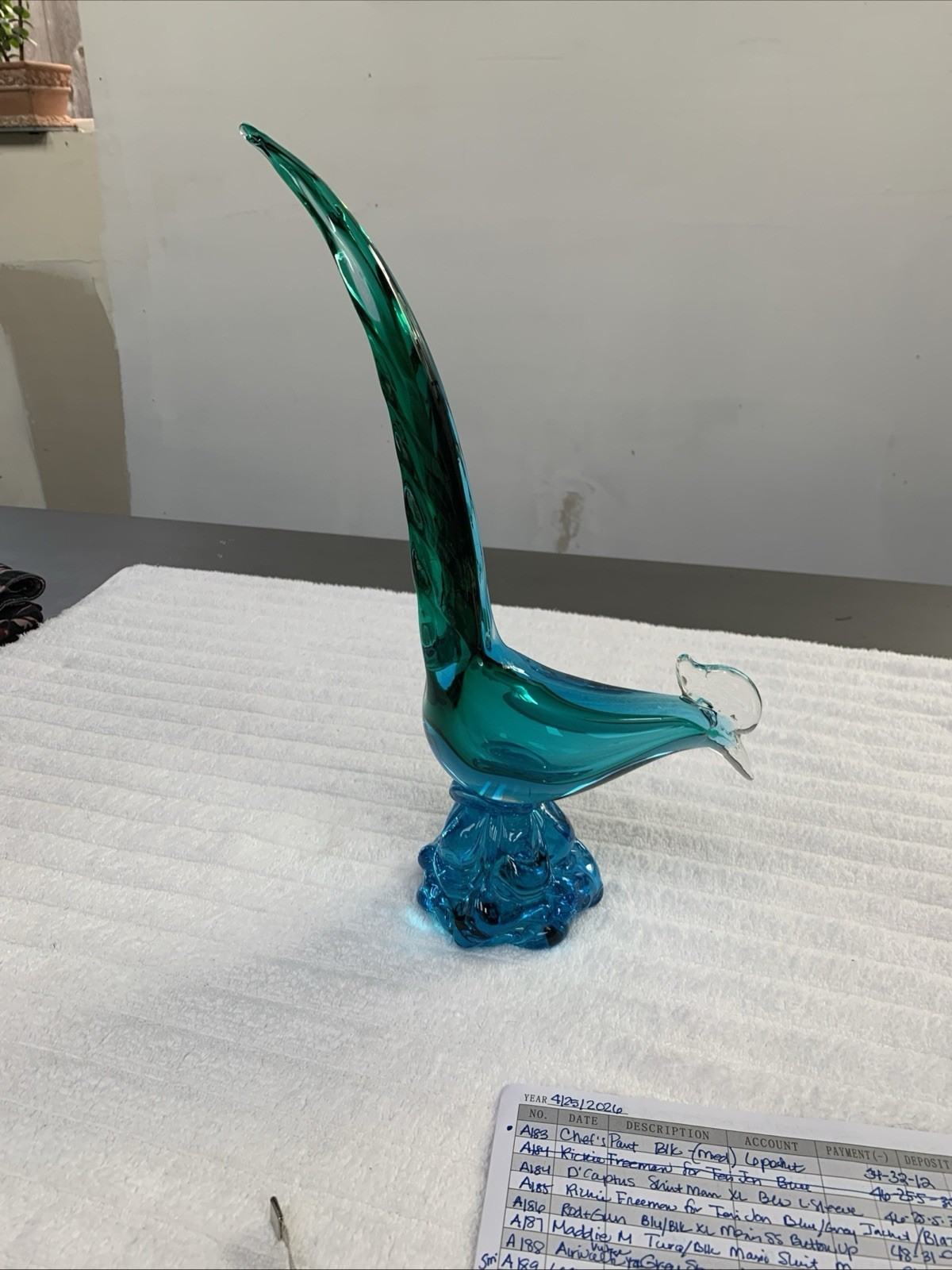 MCM Murano Glass Pheasant Sculpture 3D Effect Green Blue Clear 14×9”