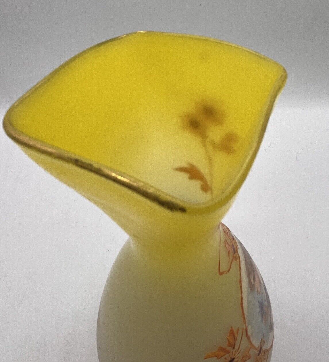 Antique Bohemian or French Glass Portrait Vase Enamel Victorian Flowers