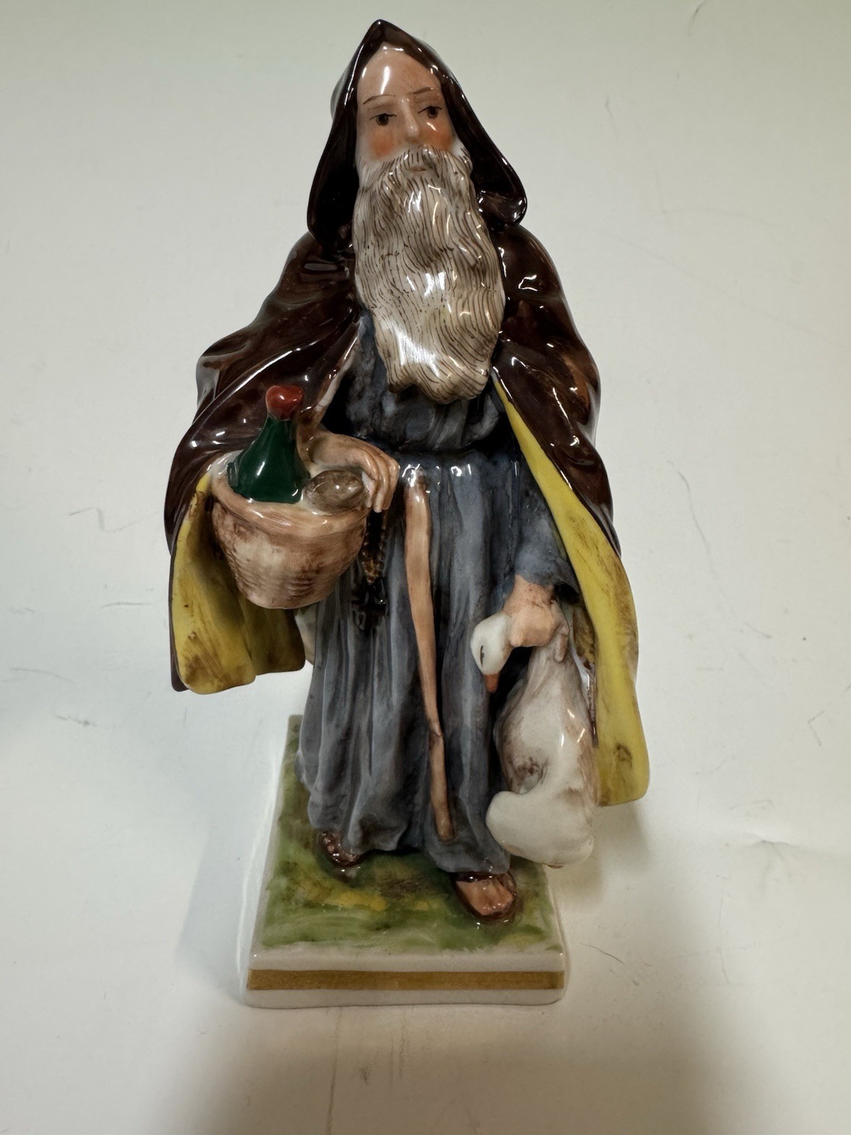Ernst Bohne & Söhne Monk with wine and goose porcelain Glossy 7.5 inches 1900