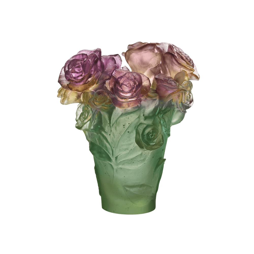 NEW DAUM NUMBERED ED ROSE PASSION GREEN & PINK VASE SMALL #05287 BRAND NIB F/SH