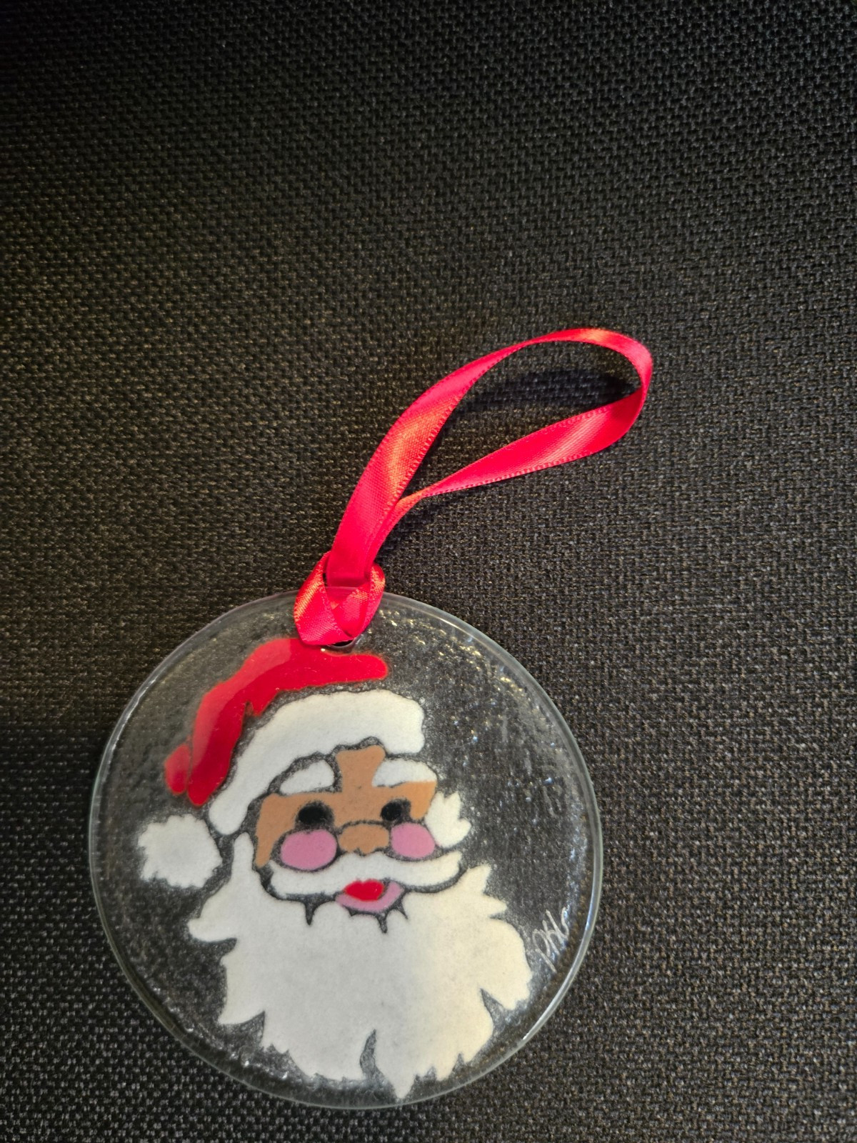 PEGGY KARR FUSED GLASS SANTA 3″ ORNAMENT SIGNED