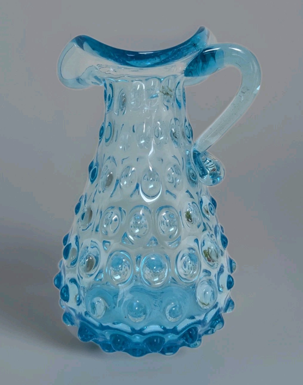 Vintage Empoli-Inspired Turquoise Hobnail Pitcher/Vase, Hand Blown Italy