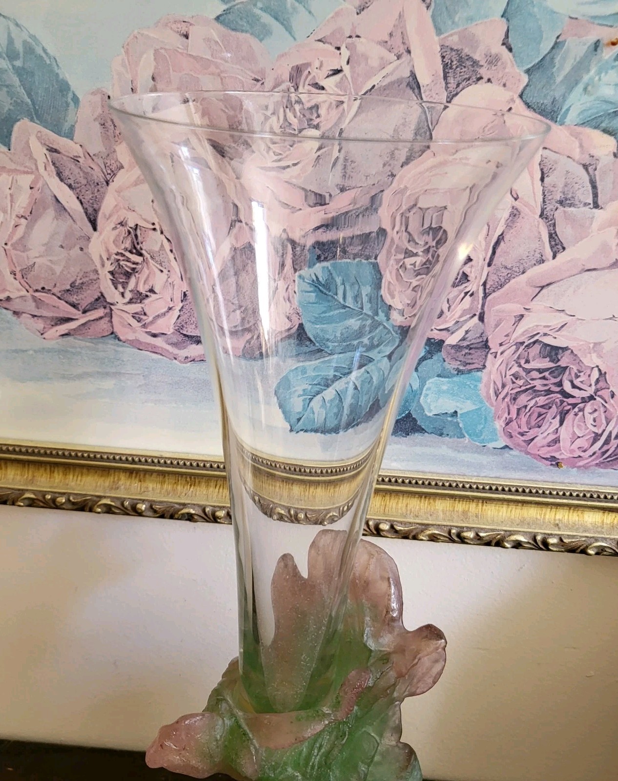 Vintage Daum France Pate De Verre Large Crystal Vase Flowers 13.5″