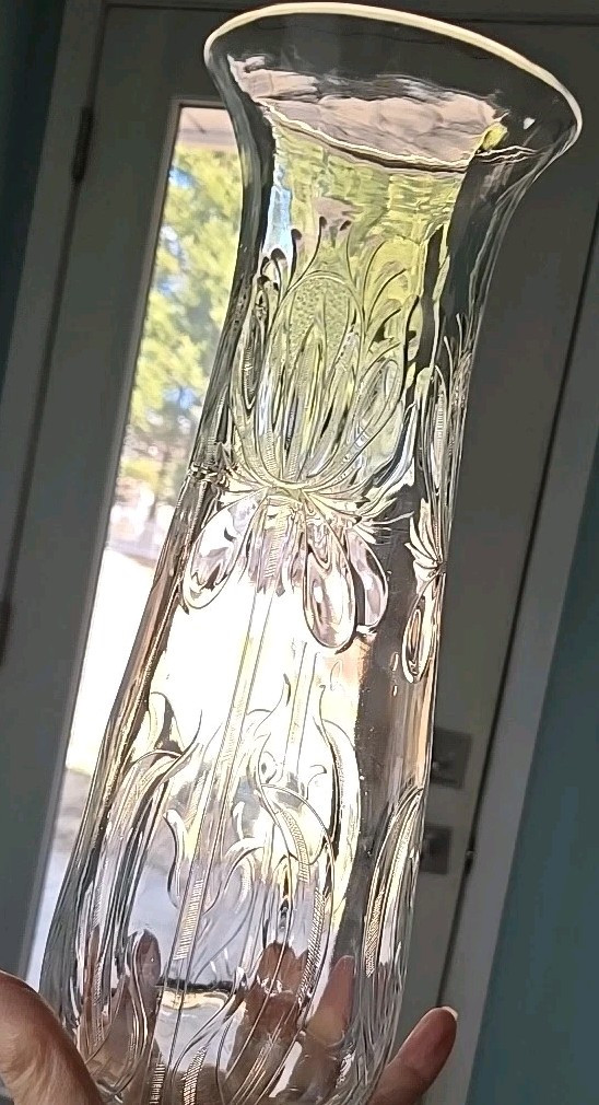 Antique Stourbridge Stevens & Williams Rock Crystal Glass Floral Vase 11 3/4