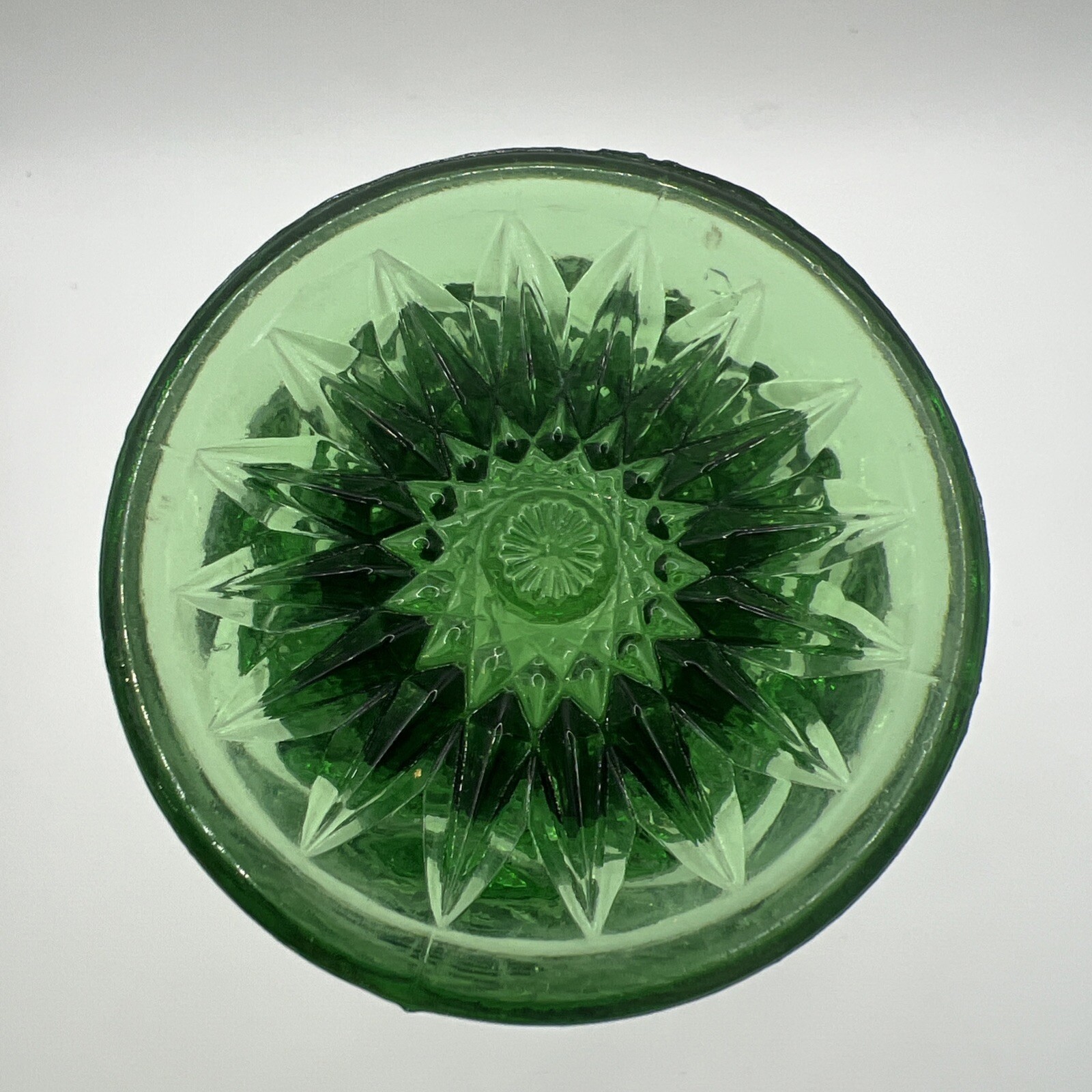 Vintage US Glass Co Vase Emerald Green Gold Trim 6” Tall. Weighs 15 Ounces.
