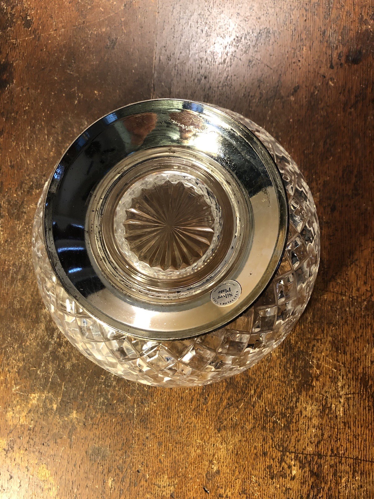 Teleflora Heavy Crystal Cut Floral Display Bowl Screw-on Silverplate Base