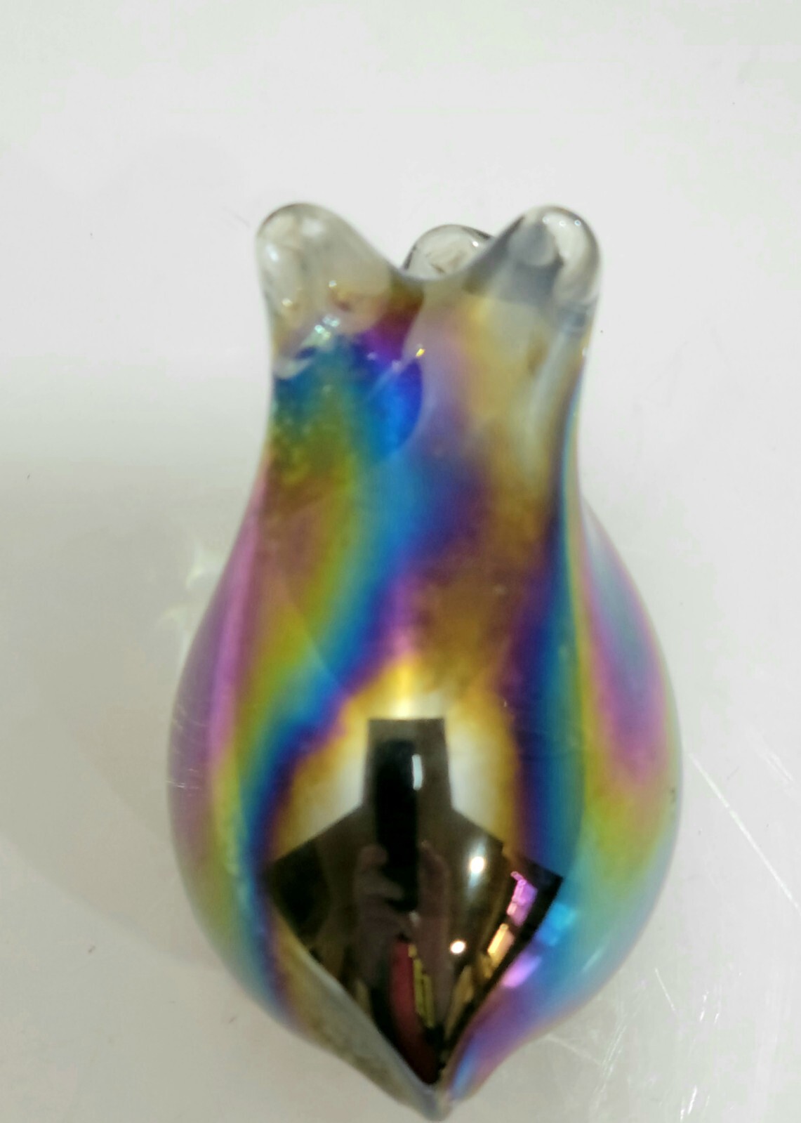 Iridescent Glass Pig Paperweight Unmarked Vintage Rainbow Boar Figurine