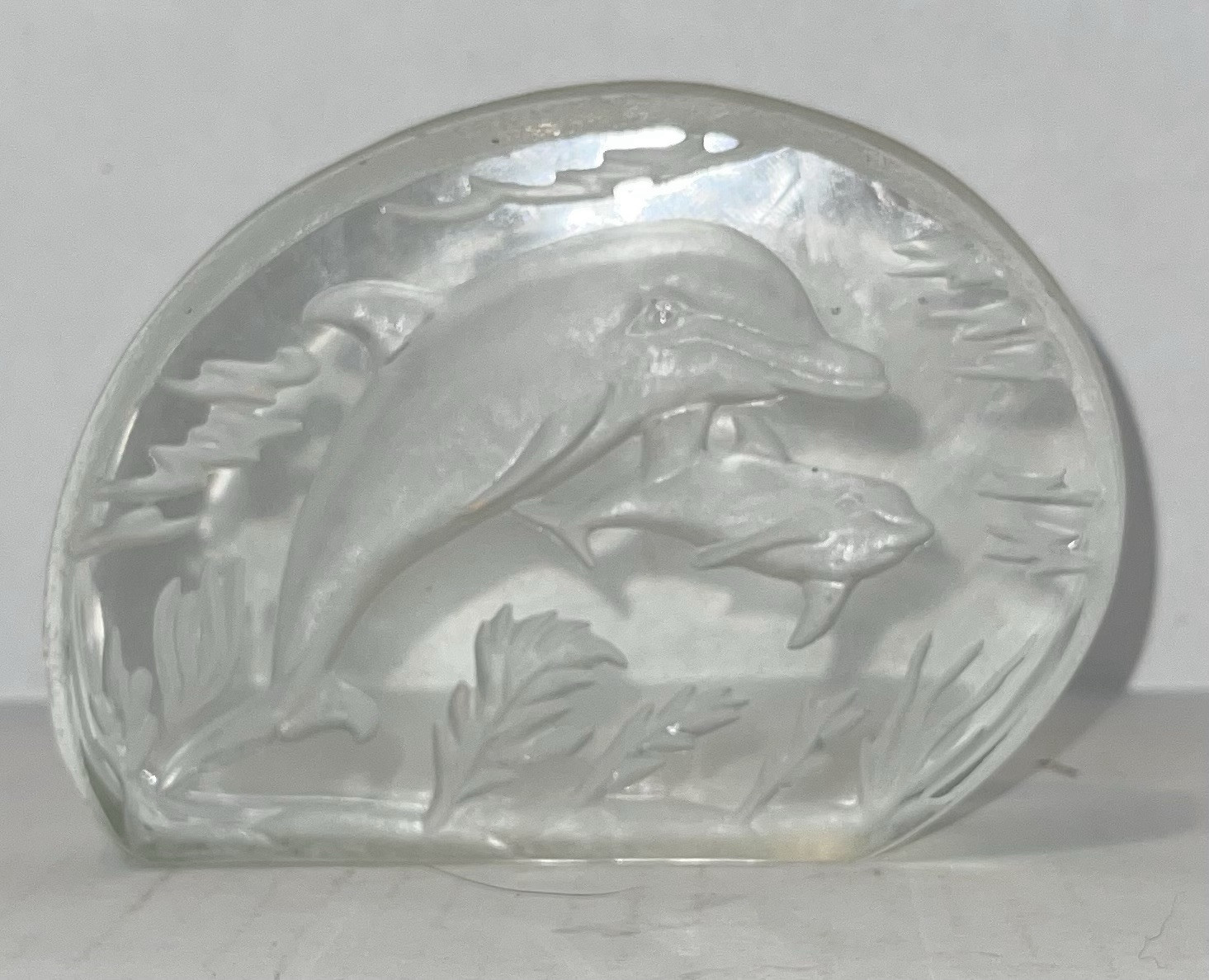 Vintage Sarmis Royal Crown Clear Crystal Dolphin Paperweight 1lb 9oz