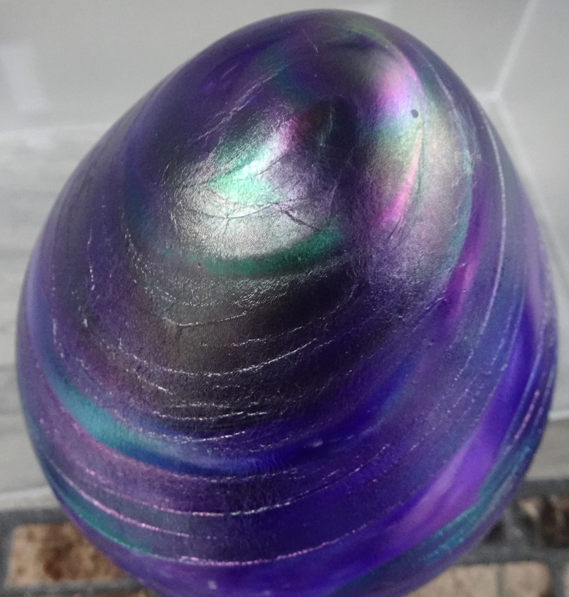 Large Signed Jeff Price Aurene Iridescent Swirl Studio Art Glass Paperweight