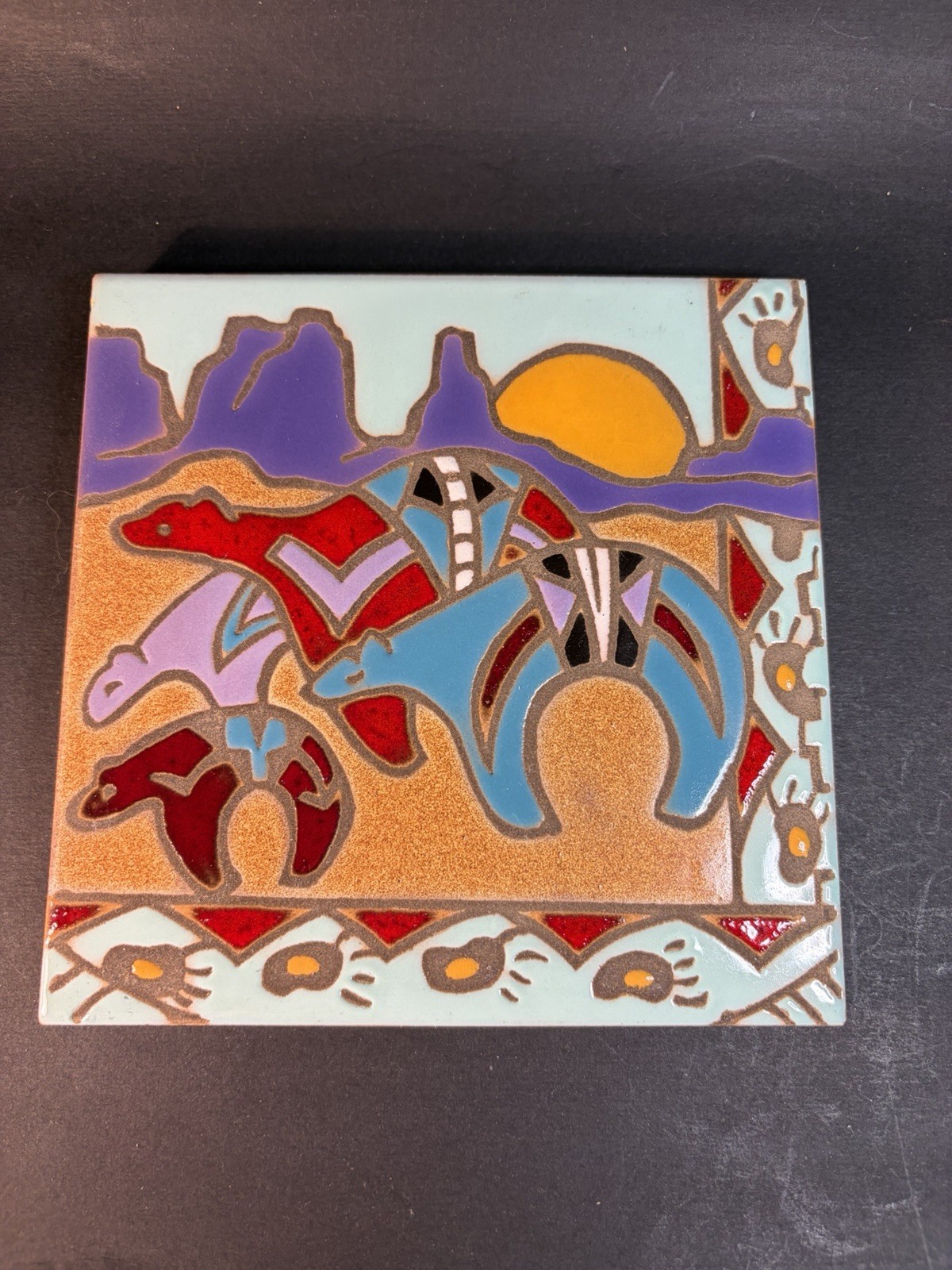Vintage Christine Fitzgerald Mag Mor Studios ~6Tile Coaster Trivet Southwest Art