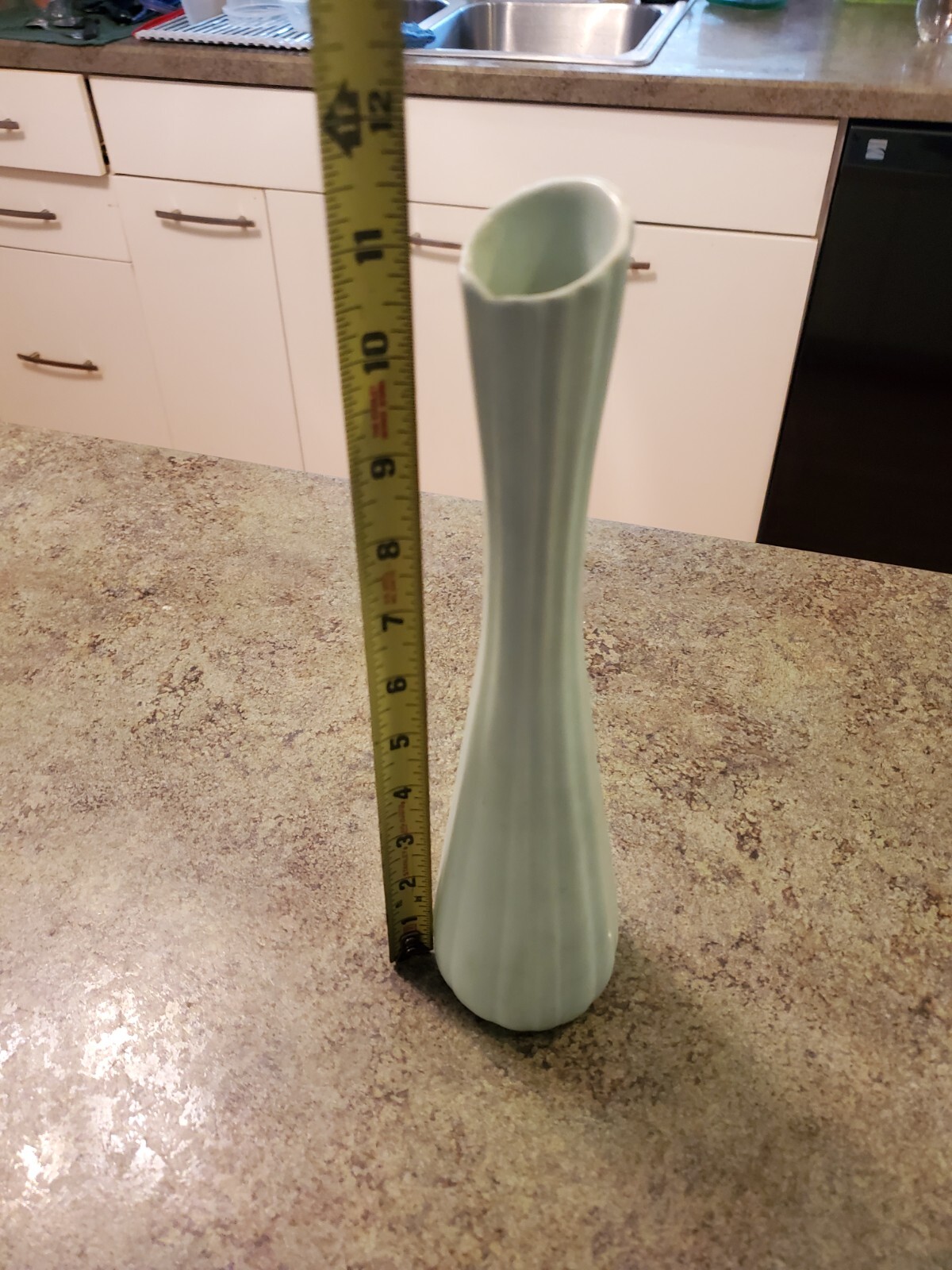 RARE Vintage TERRACE CERAMICS Ribbed Light Robin Egg Blue Vase 11.5″ USA