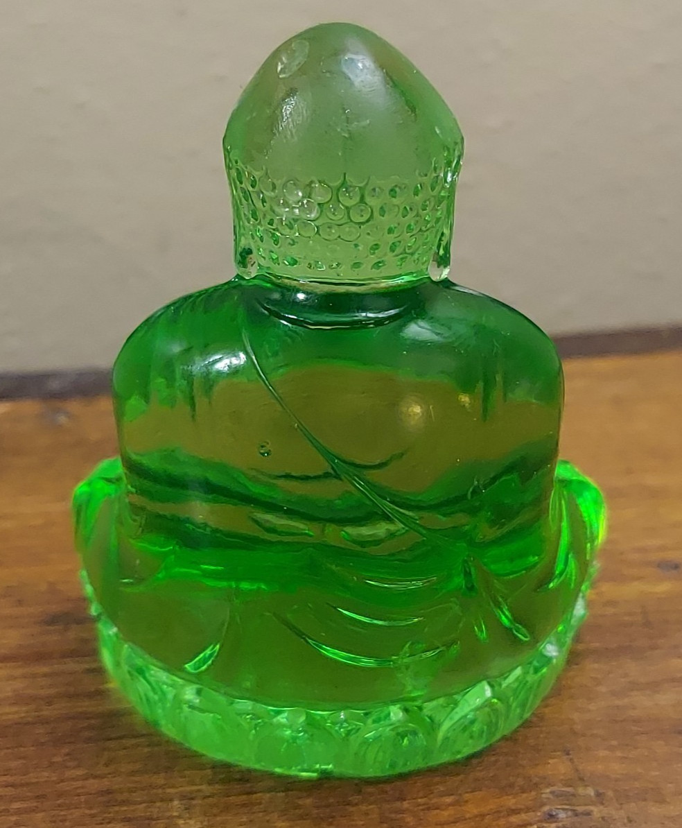 Antique Green Uranium Vaseline Glass Buddha Figure PV France? SUPER RARE!