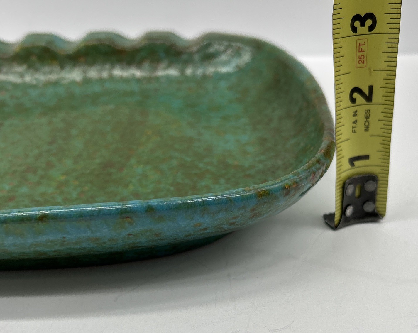 Large VTG Ceramic Italy Teal Blue Green Candy Dish Ash Tray Lava Glaze 9.75” MCM