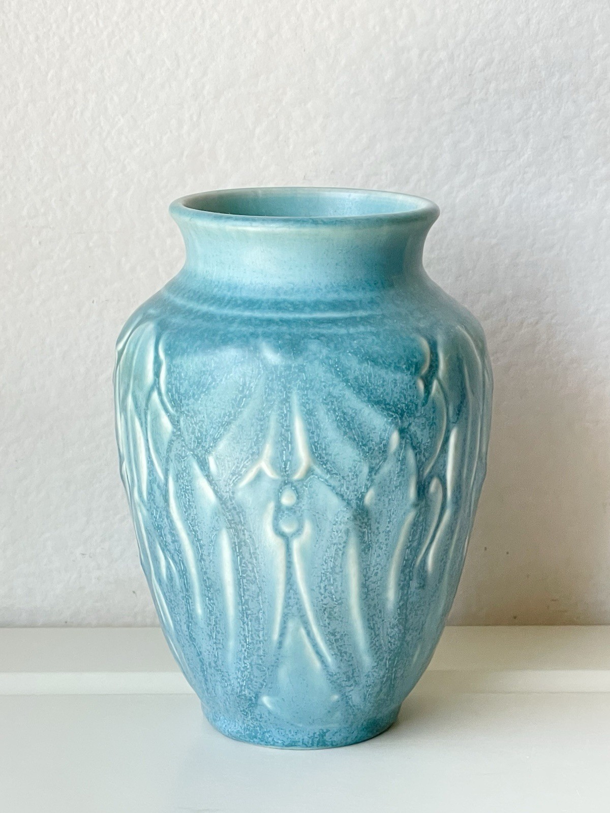 Vtg ’46 Rookwood Pottery Lotus Moth Cabinet Vase Matte Blue #6510 Arts & Crafts