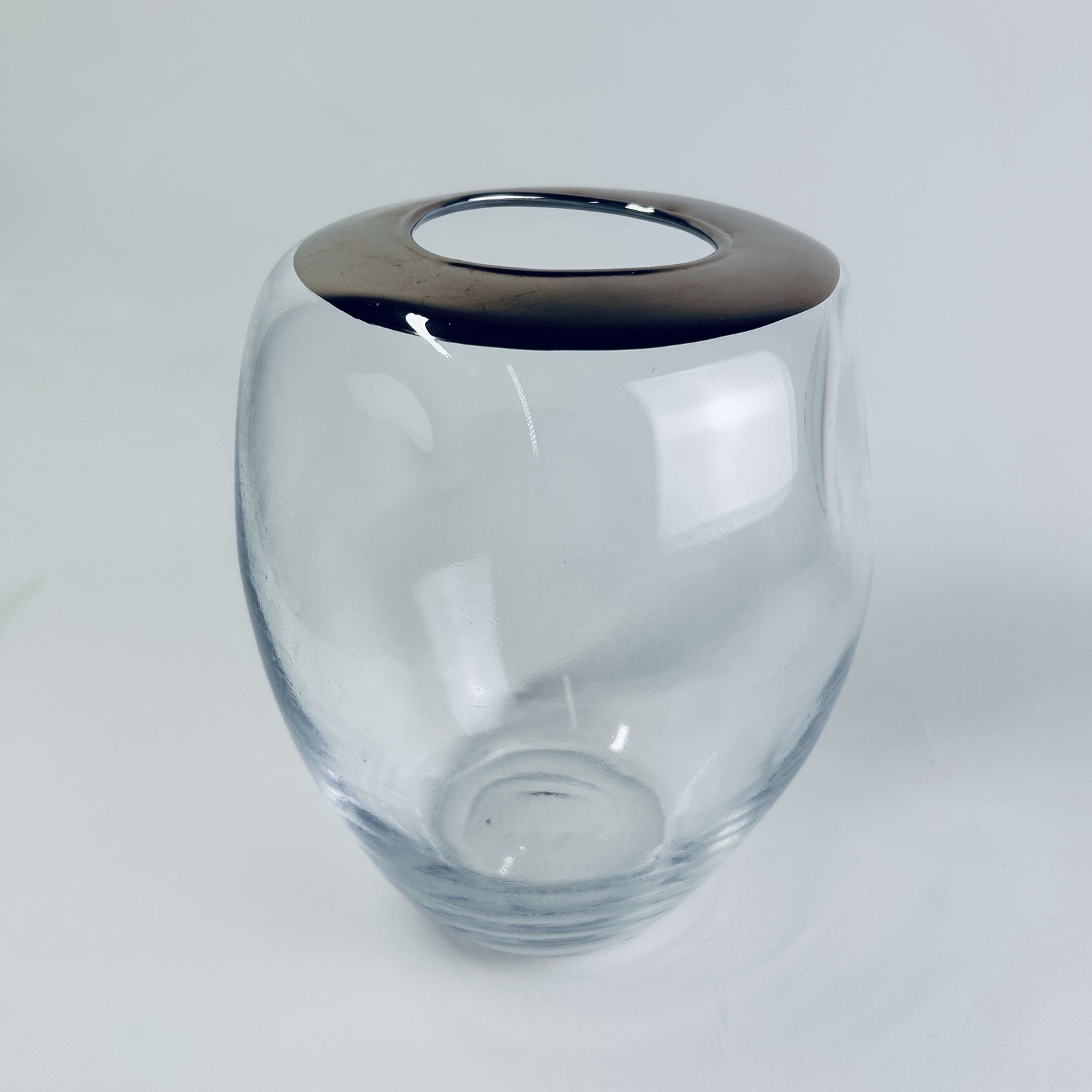 Global Views Organic Formed 8” Vase w/Platinum Rim Hand-Blown Premium Glass #236