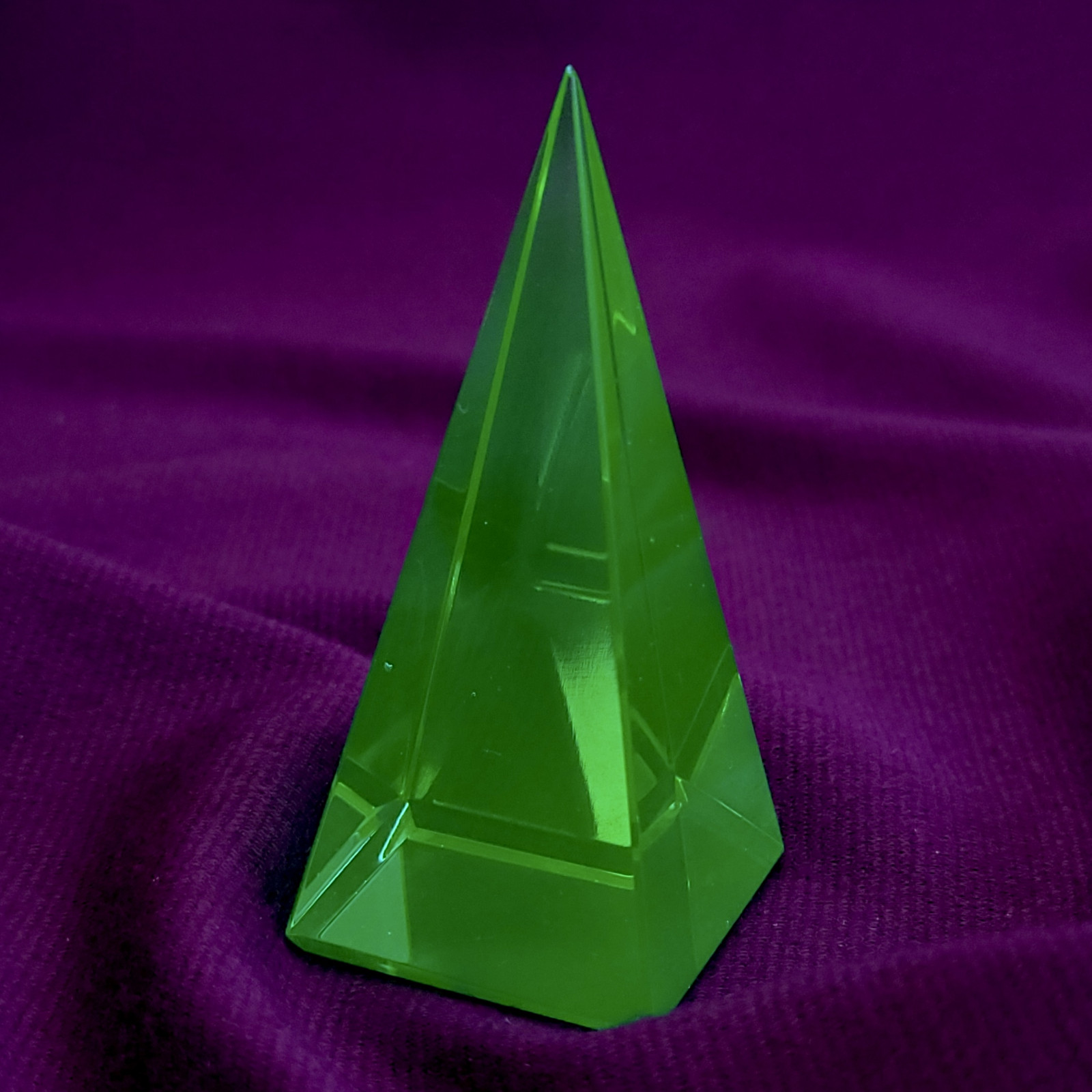 Pyramid Uranium Green Glass Art Glass Vaseline Glass Pyramid Statue
