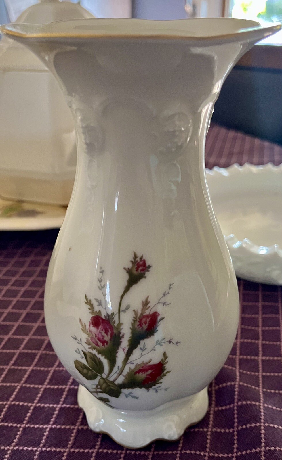 MOLIERE ROSENTHAL CONTINENTAL GERMANY MOSS ROSE VASE 5 3/4″ PINK ROSE BUDS
