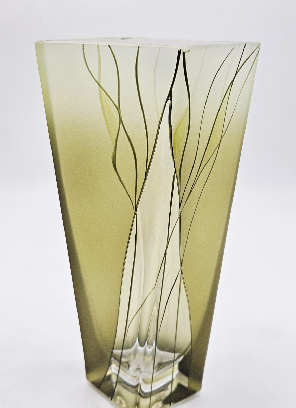 Badash Evergreen 8-inch European Mouth Blown Hand Decorated Square Crystal Vase